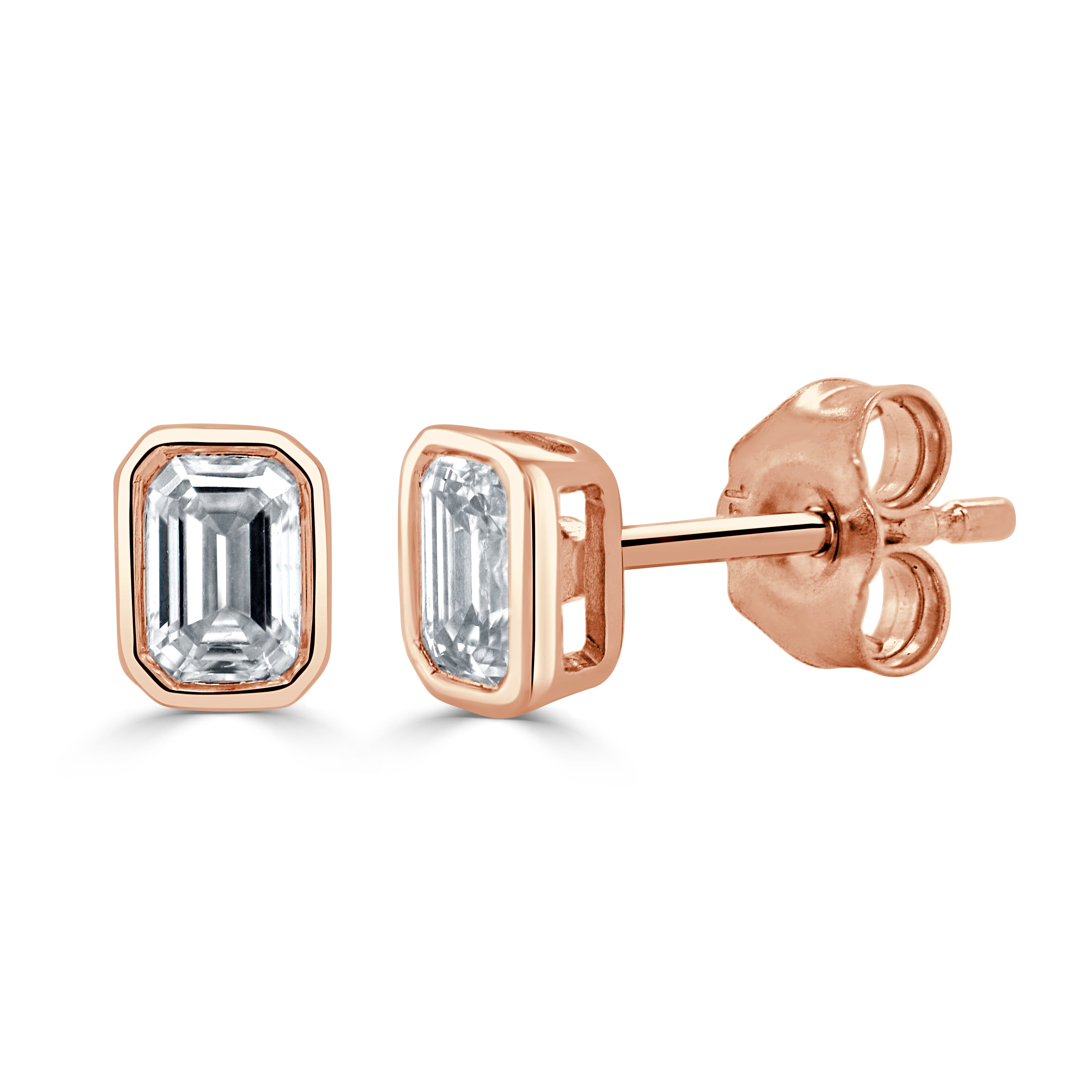 14K Gold & Emerald-Cut Diamond Stud Earrings