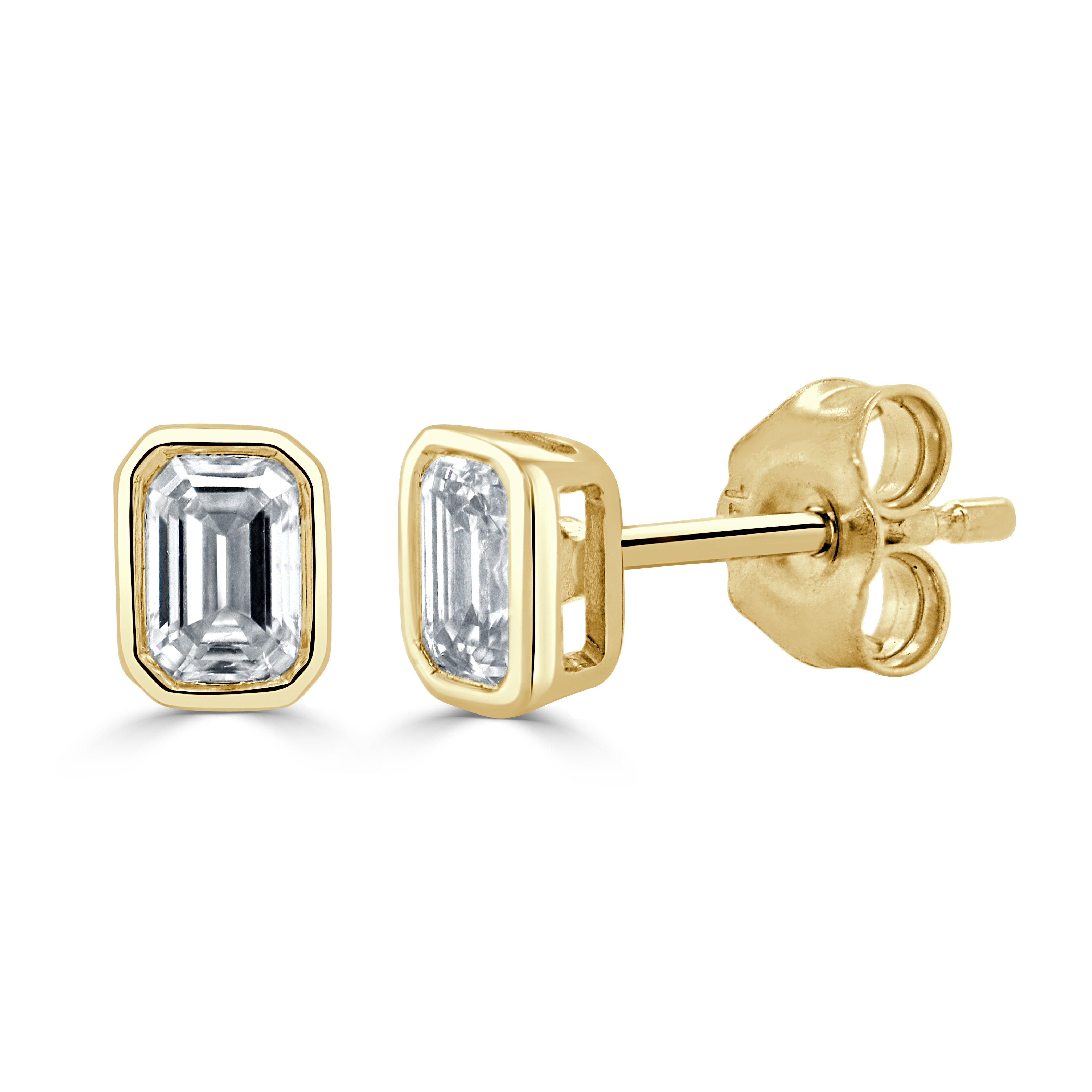 14K Gold & Emerald-Cut Diamond Stud Earrings