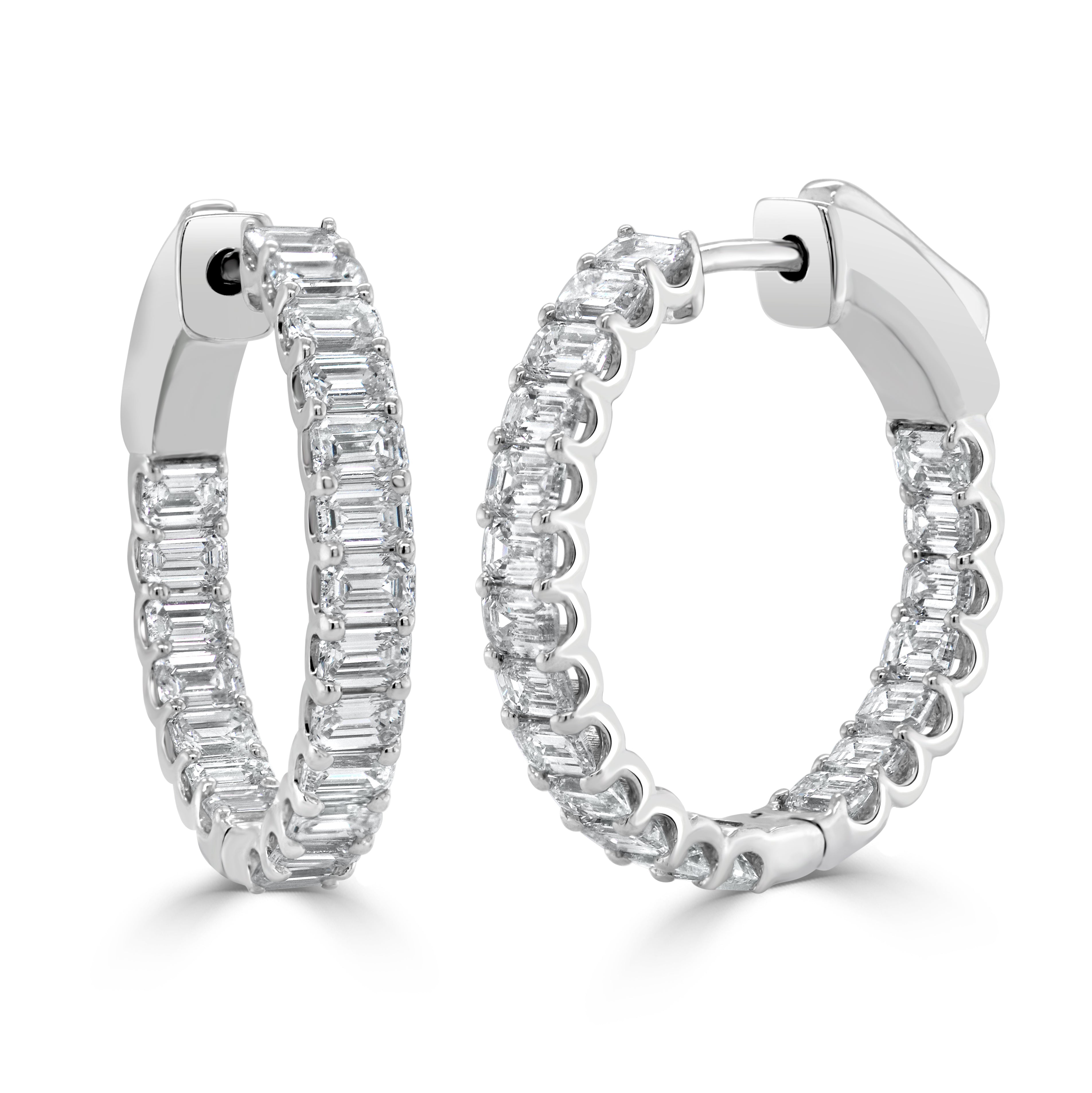 14K Gold & Emerald-Cut Diamond Inside-Out Hoop Earrings