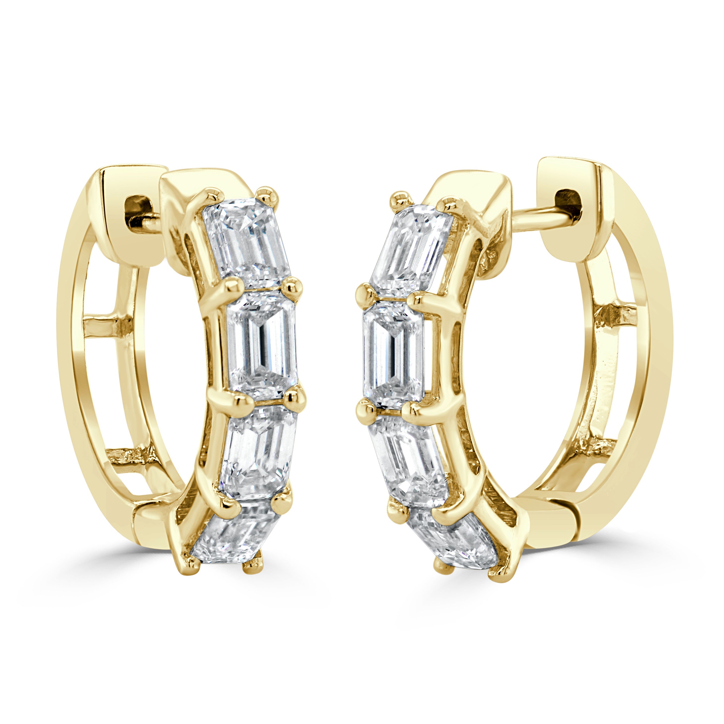 14K Gold & Emerald-Cut Diamond Huggie Earrings