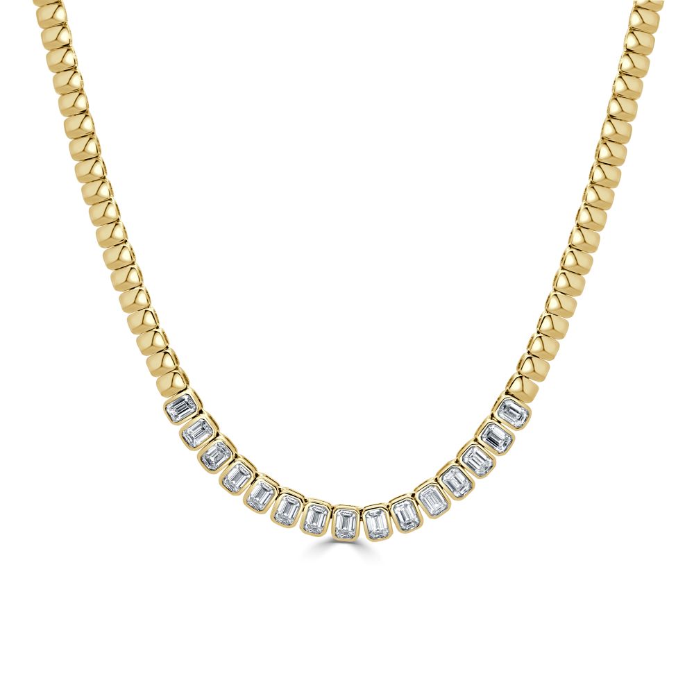 14K Gold & Emerald-Cut Diamond Bezel Set Necklace