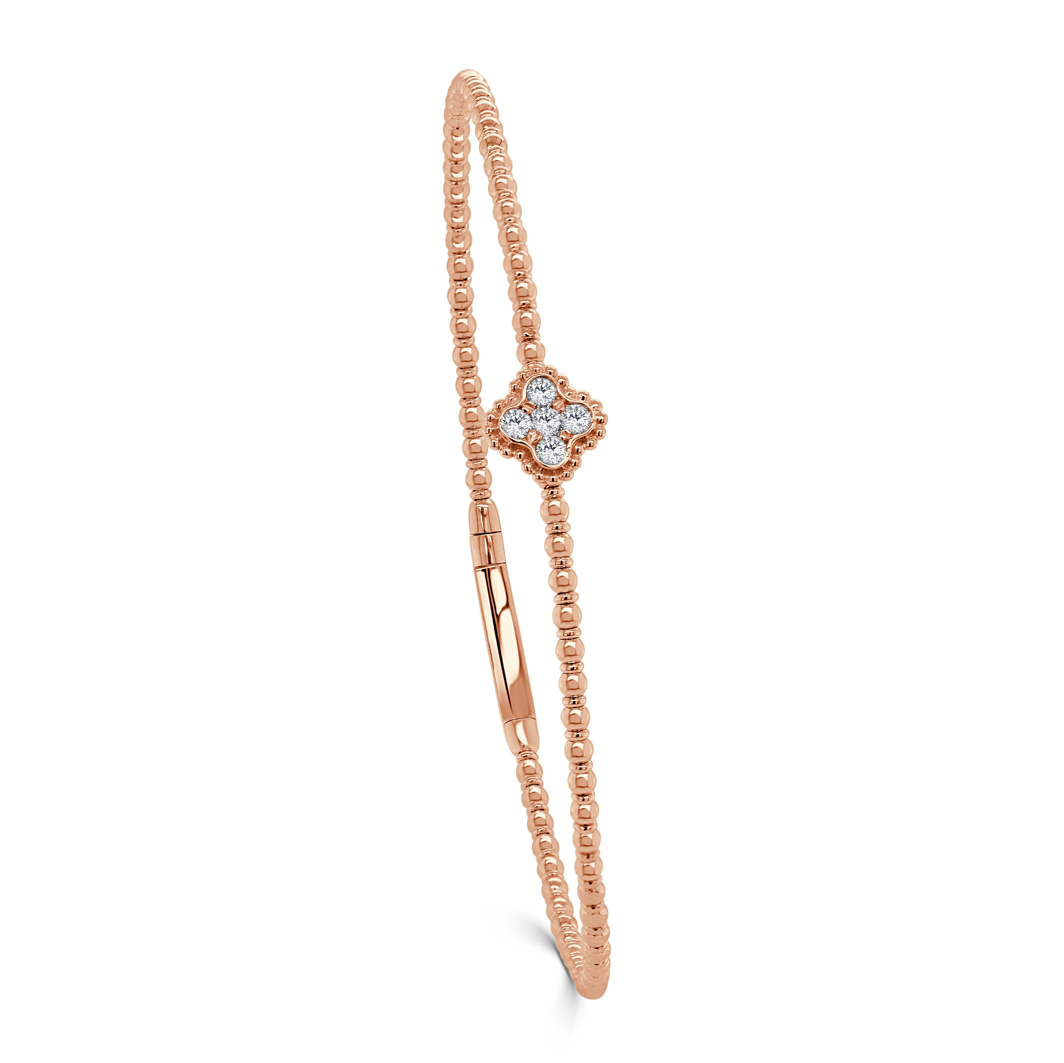 14K Gold & Diamond Clover Flexible Bangle