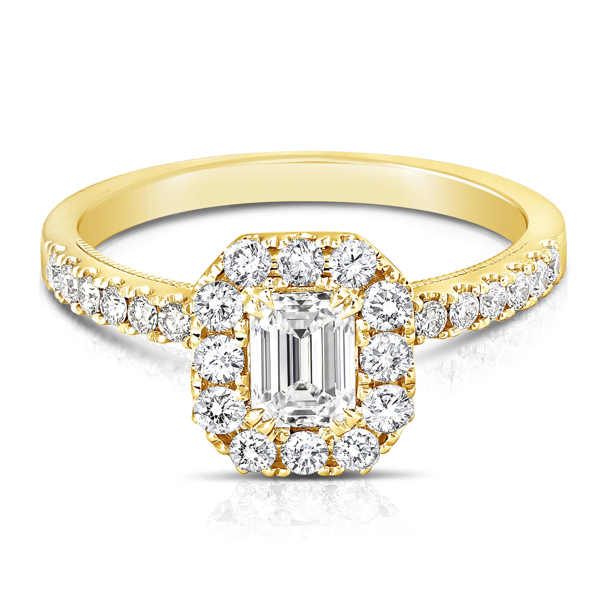 14K 0.5 Ct Center Emerald Cut Halo Diamond Engagement Ring