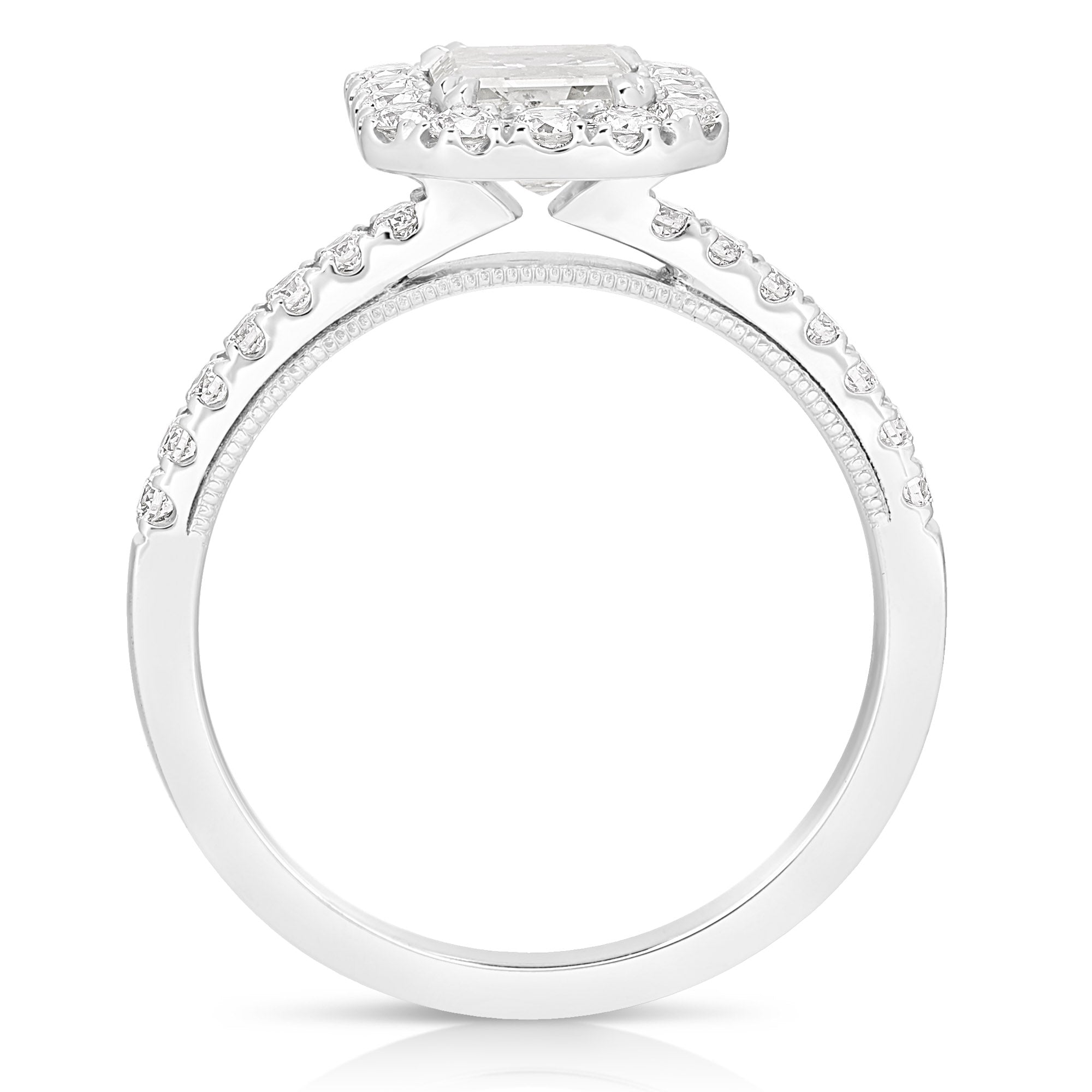 14K 3/4 Ct Center Emerald Cut Halo Diamond Engagement Ring