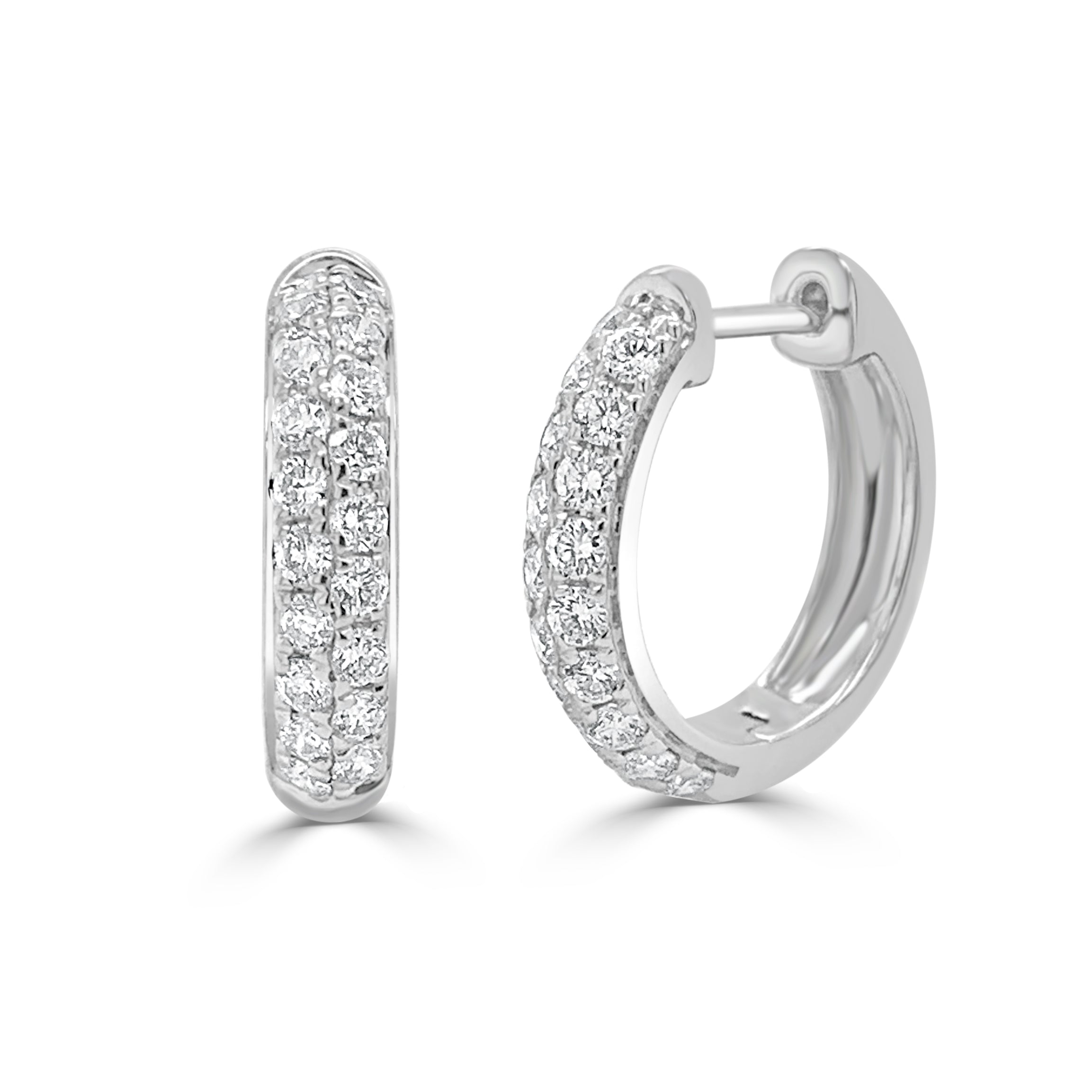 14k Gold & Diamond Double Row Hoop Earrings