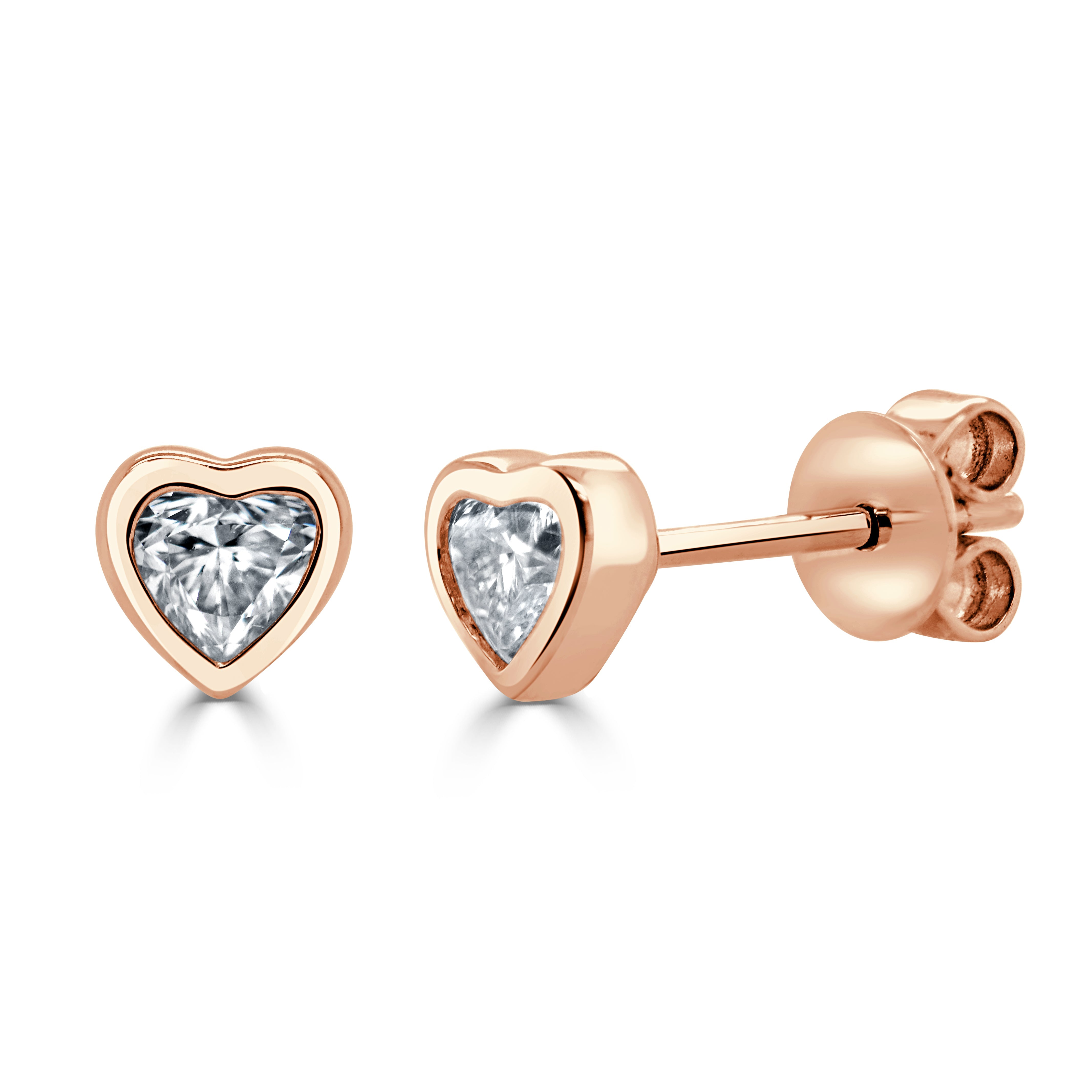 14k Gold Bezel Heart Shape Diamond Studs