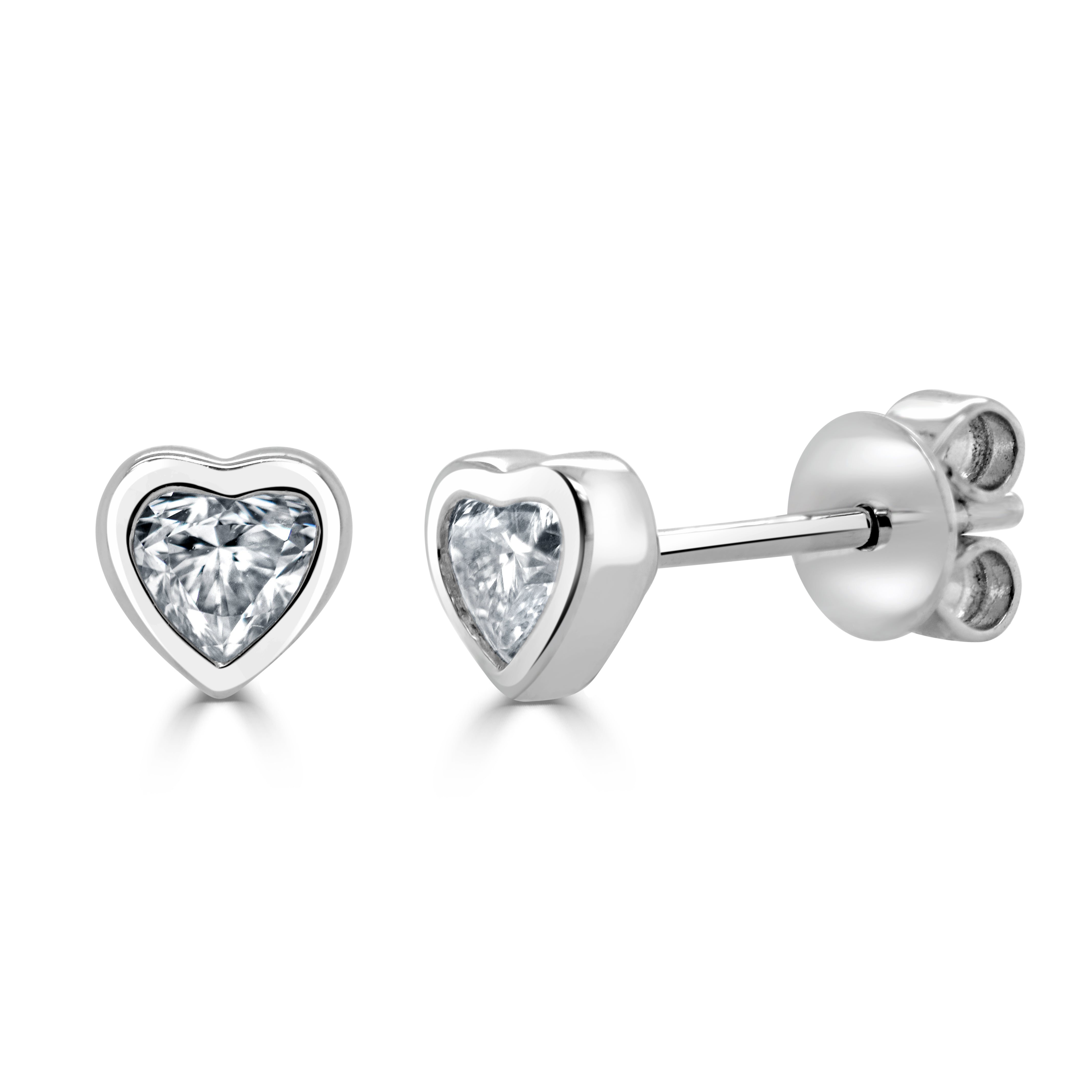 14k Gold Bezel Heart Shape Diamond Studs