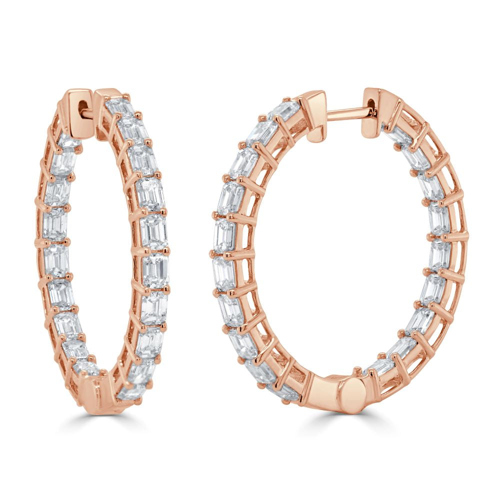 14k Gold & Emerald-Cut Diamond Hoop Earrings