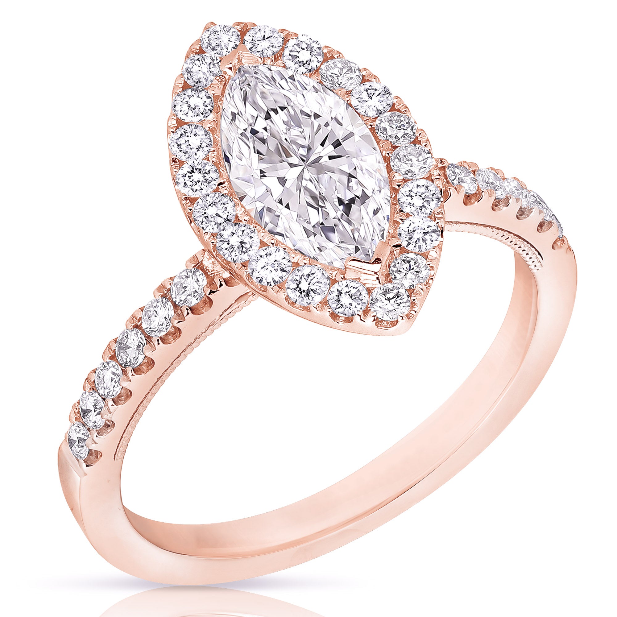 14K 1 Ct Marquise Halo Diamond Engagement Ring