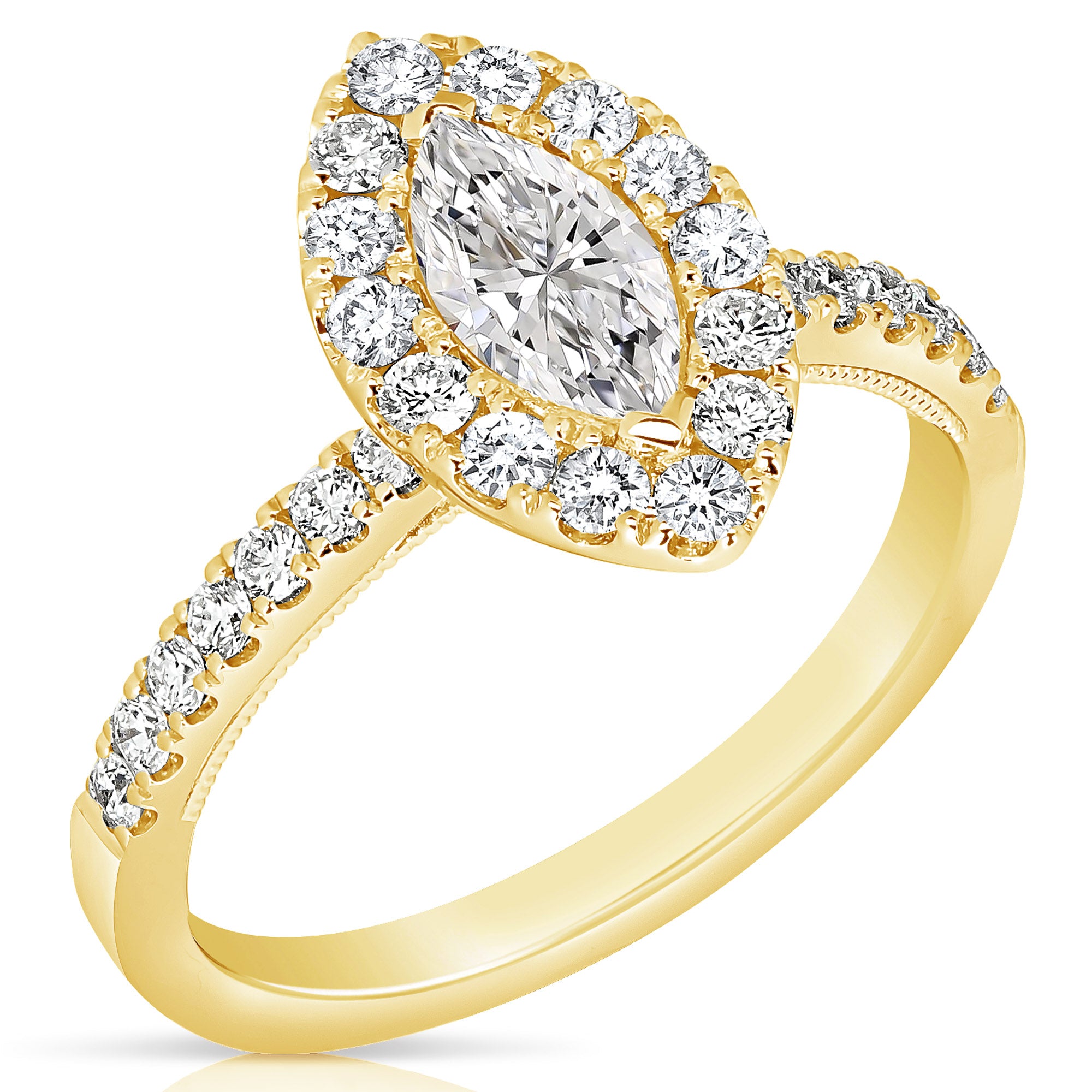 14K 0.5 Ct Center Marquise Halo Diamond Engagement Ring