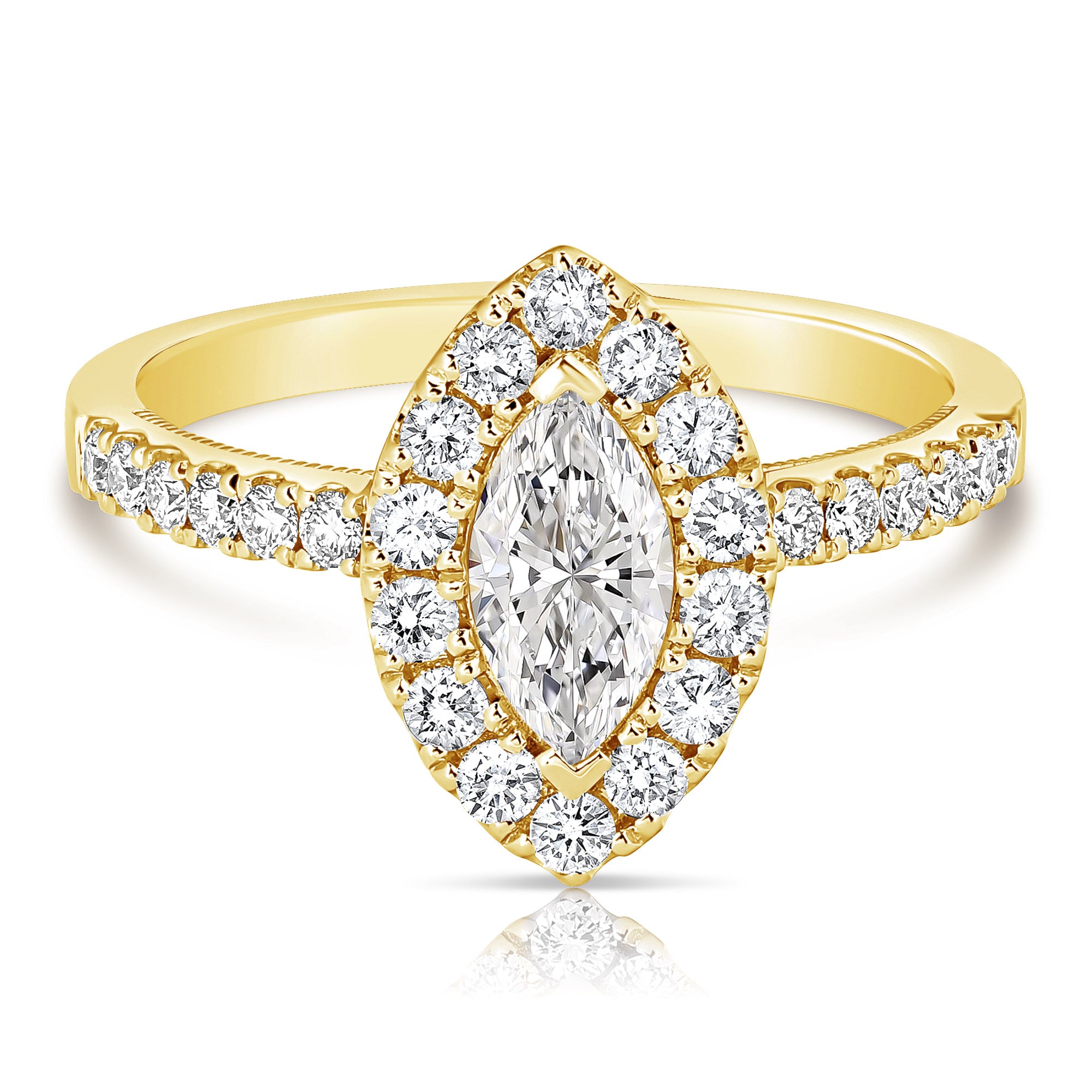 14K 0.5 Ct Center Marquise Halo Diamond Engagement Ring