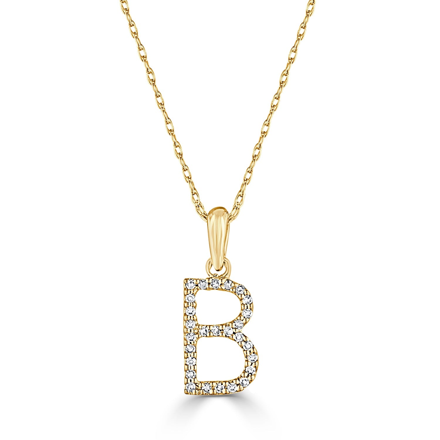 14k Yellow Gold & Diamond Initial Necklace with Rope Chain