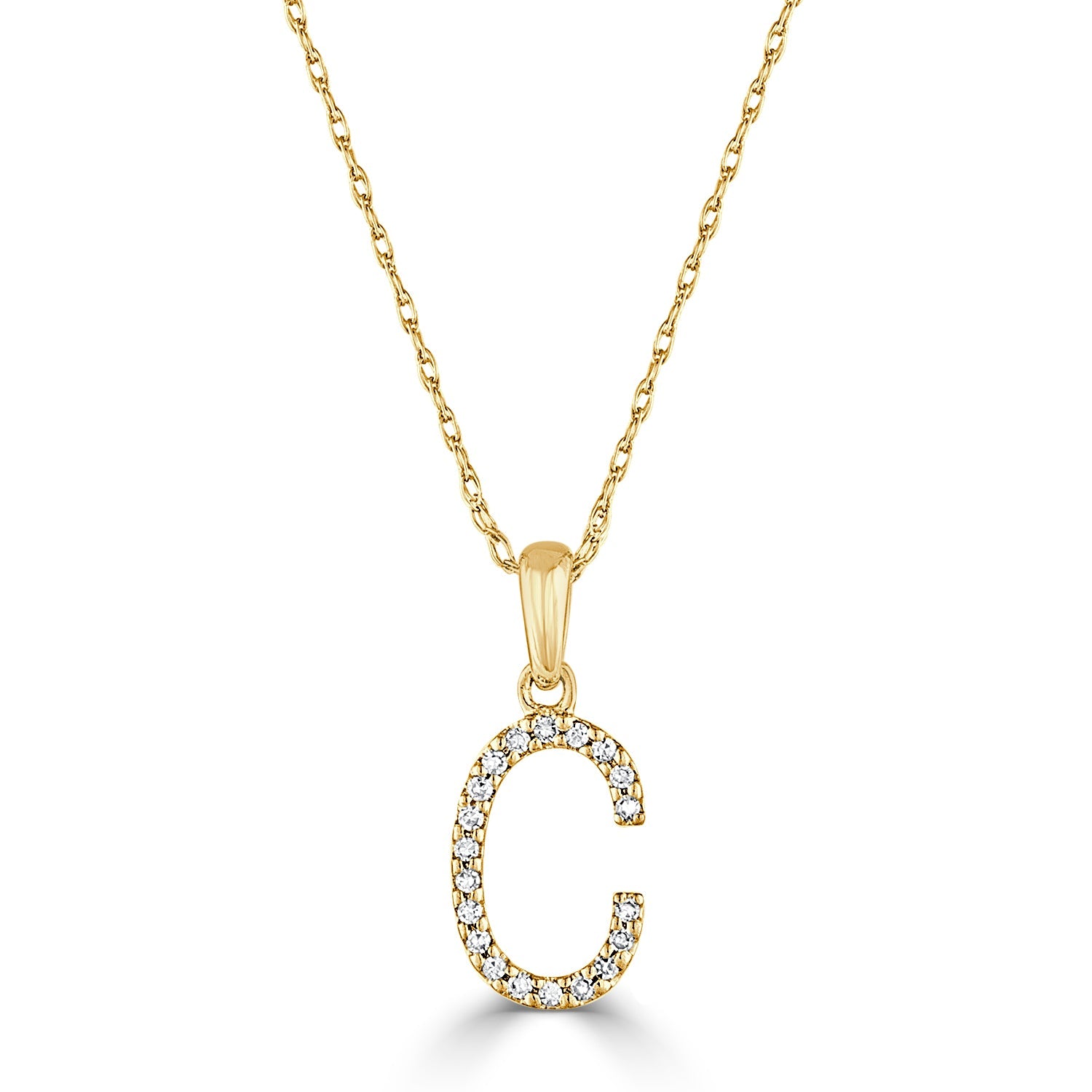 14k Yellow Gold & Diamond Initial Necklace with Rope Chain