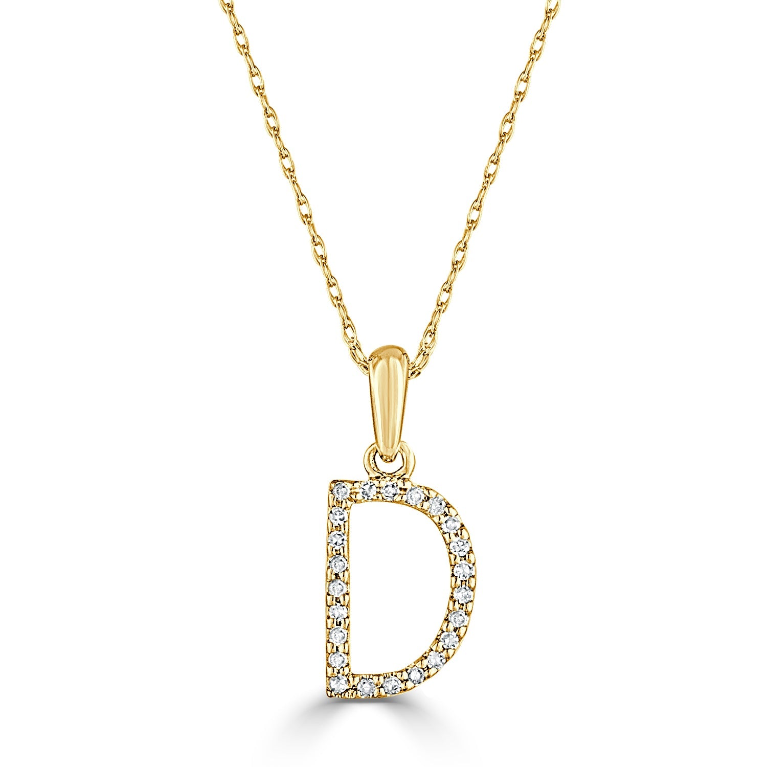 14k Yellow Gold & Diamond Initial Necklace with Rope Chain