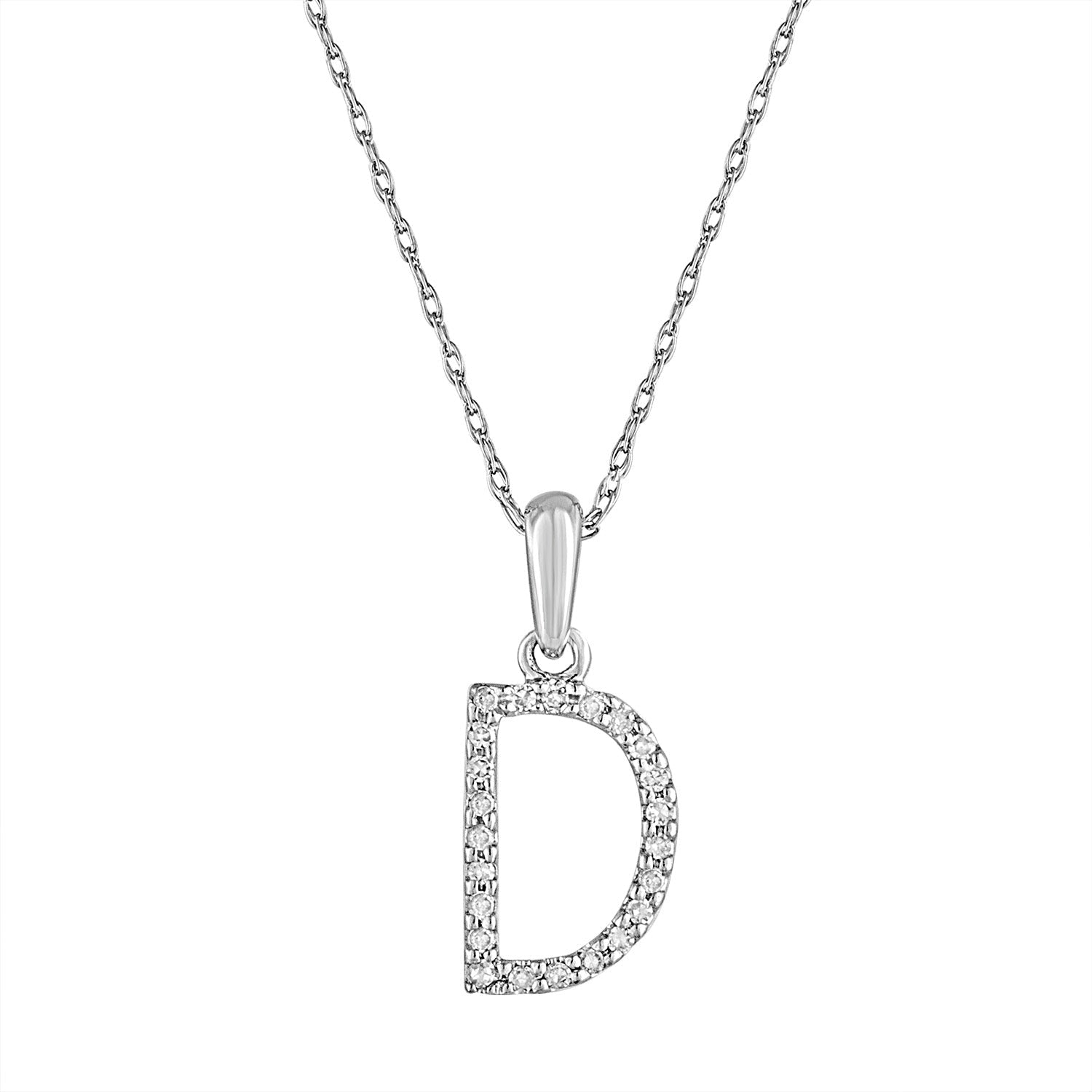 14k White Gold & Diamond Initial Necklace with Rope Chain