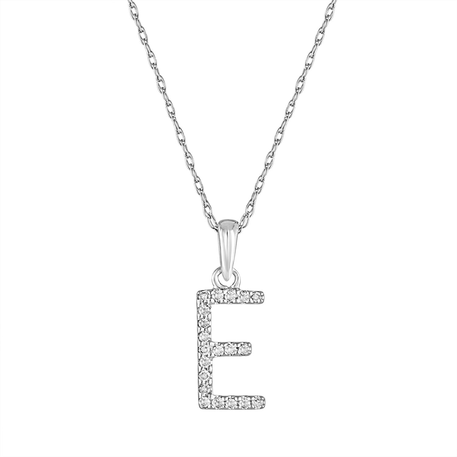 14k White Gold & Diamond Initial Necklace with Rope Chain