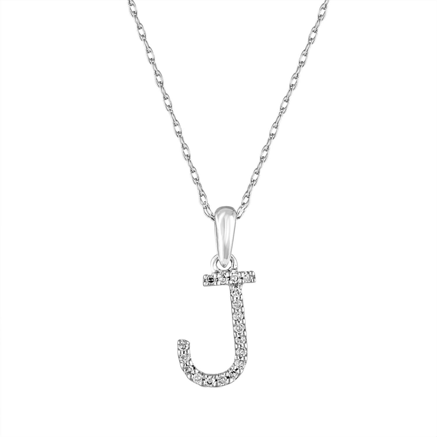 14k White Gold & Diamond Initial Necklace with Rope Chain