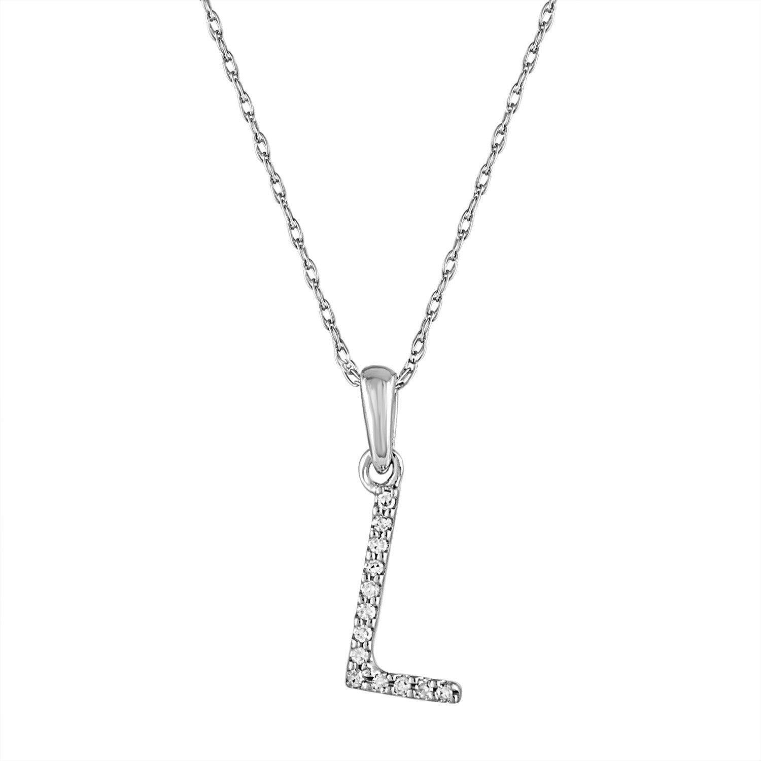 14k White Gold & Diamond Initial Necklace with Rope Chain