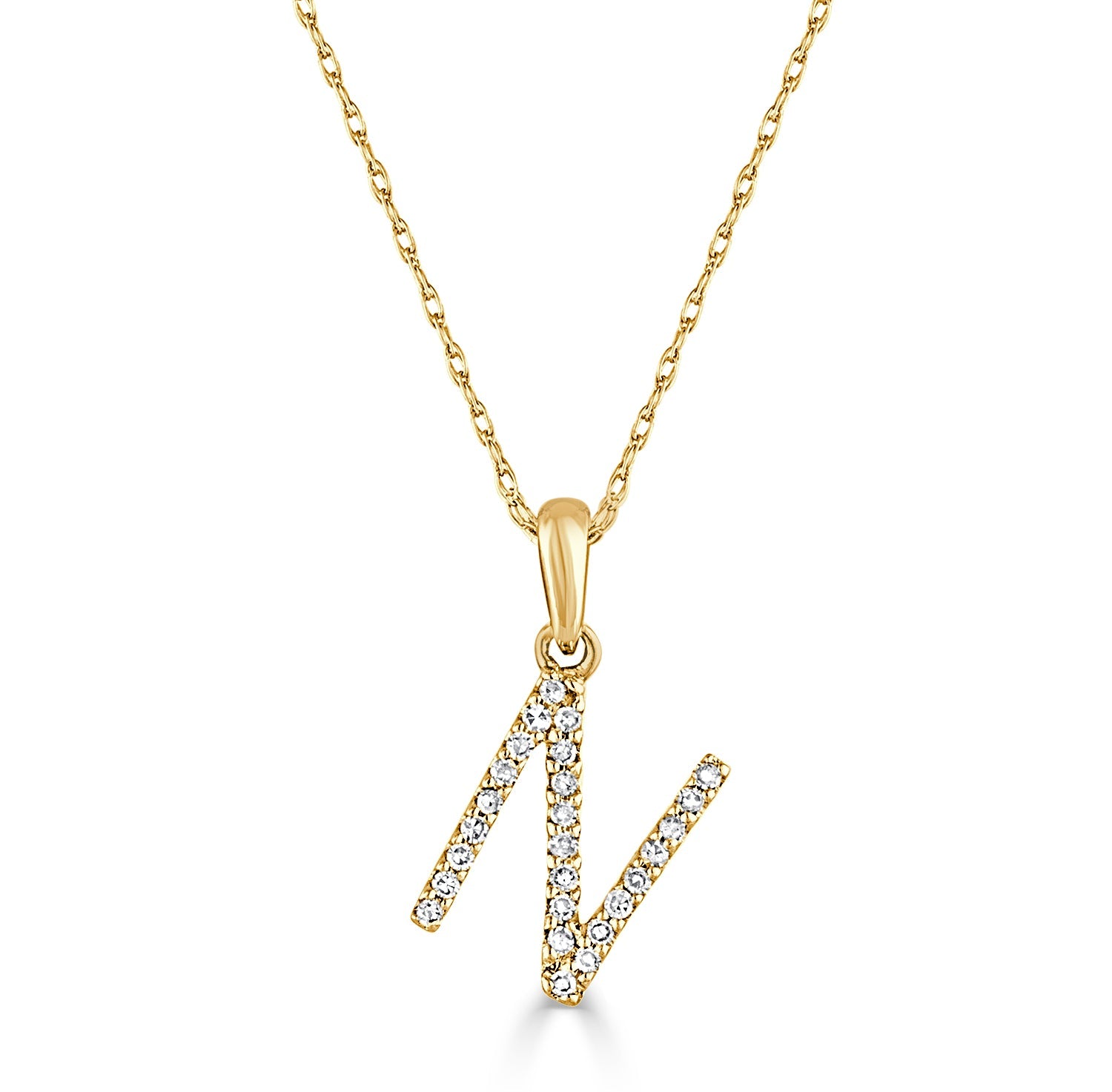 14k Yellow Gold & Diamond Initial Necklace with Rope Chain