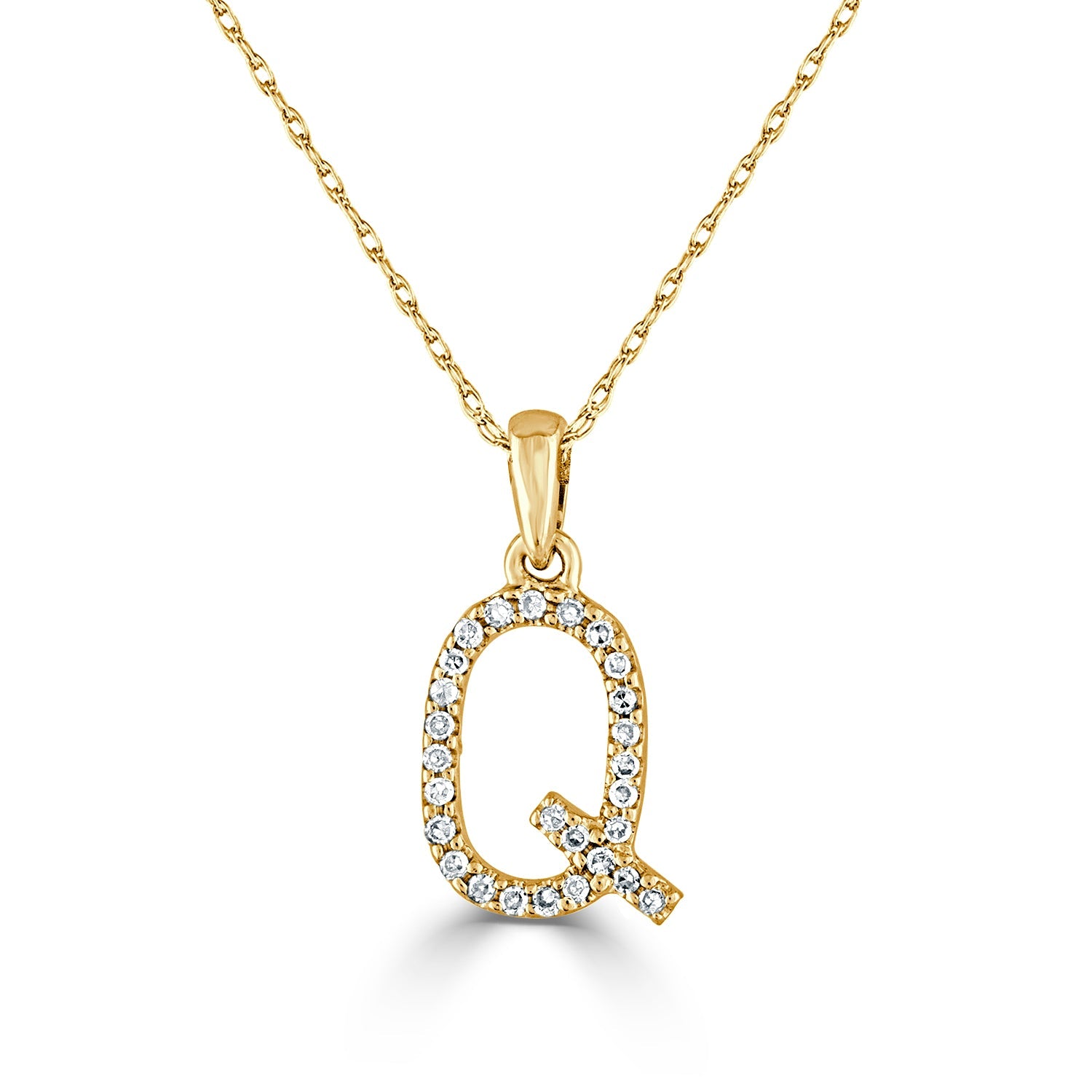 14k Yellow Gold & Diamond Initial Necklace with Rope Chain