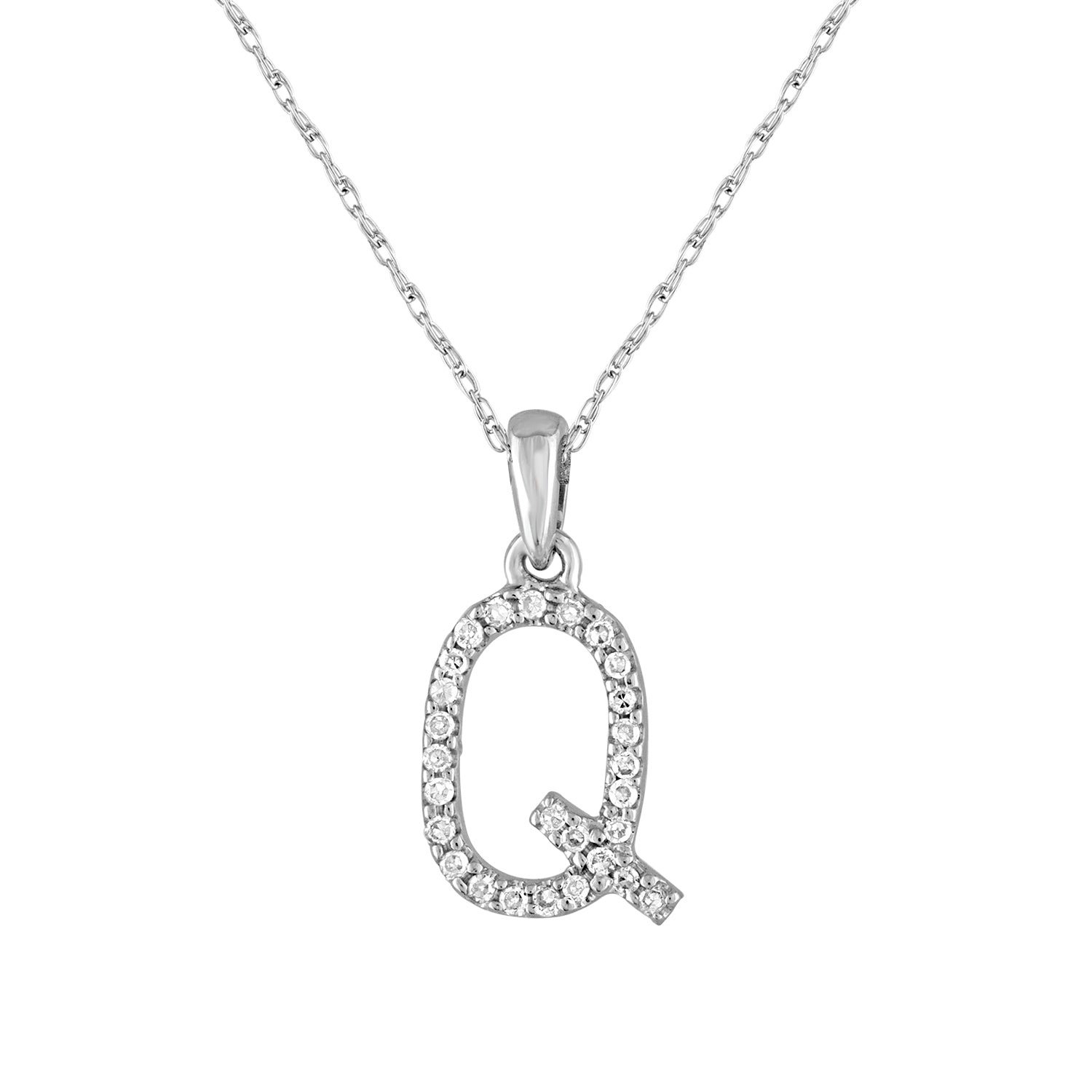 14k White Gold & Diamond Initial Necklace with Rope Chain