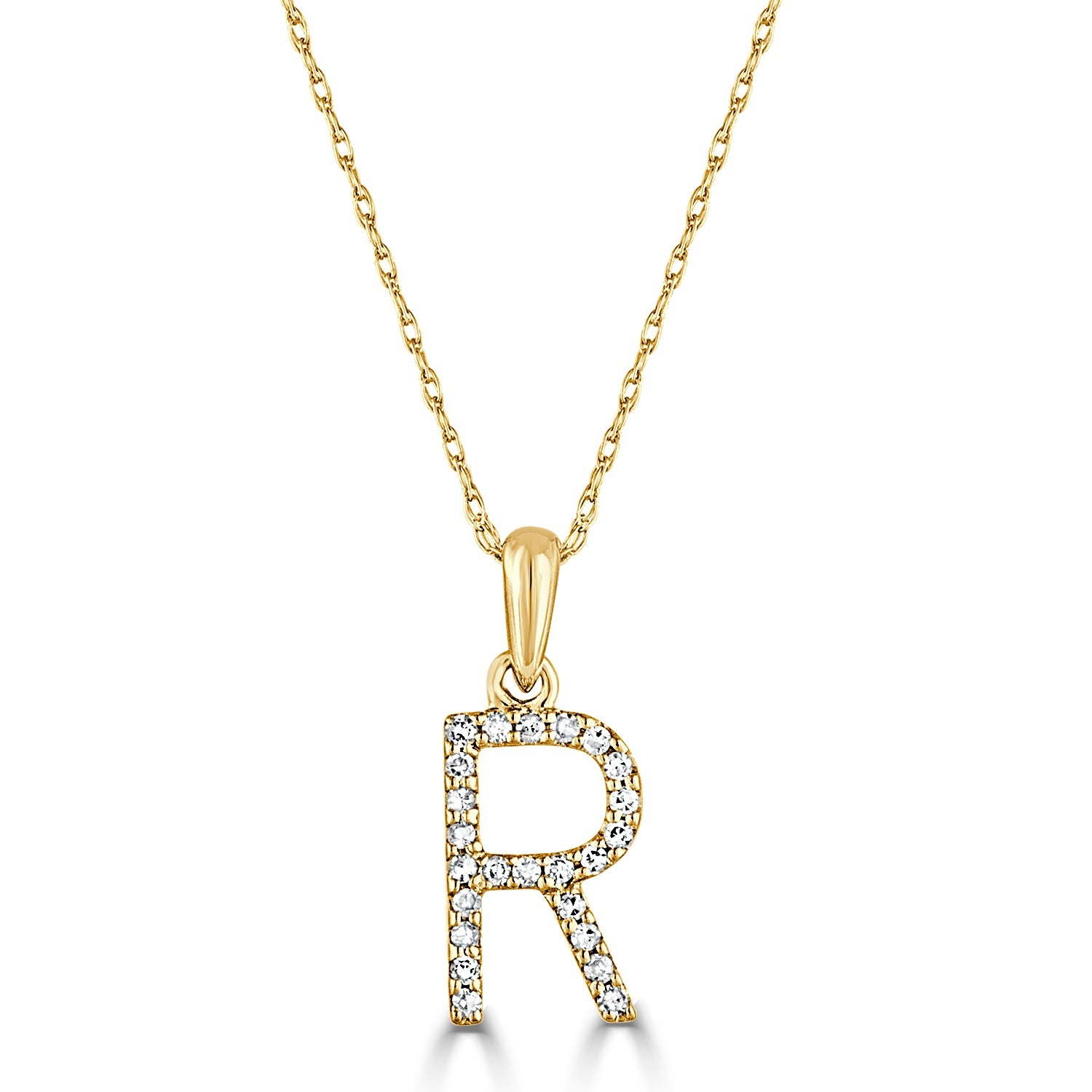 14k Yellow Gold & Diamond Initial Necklace with Rope Chain