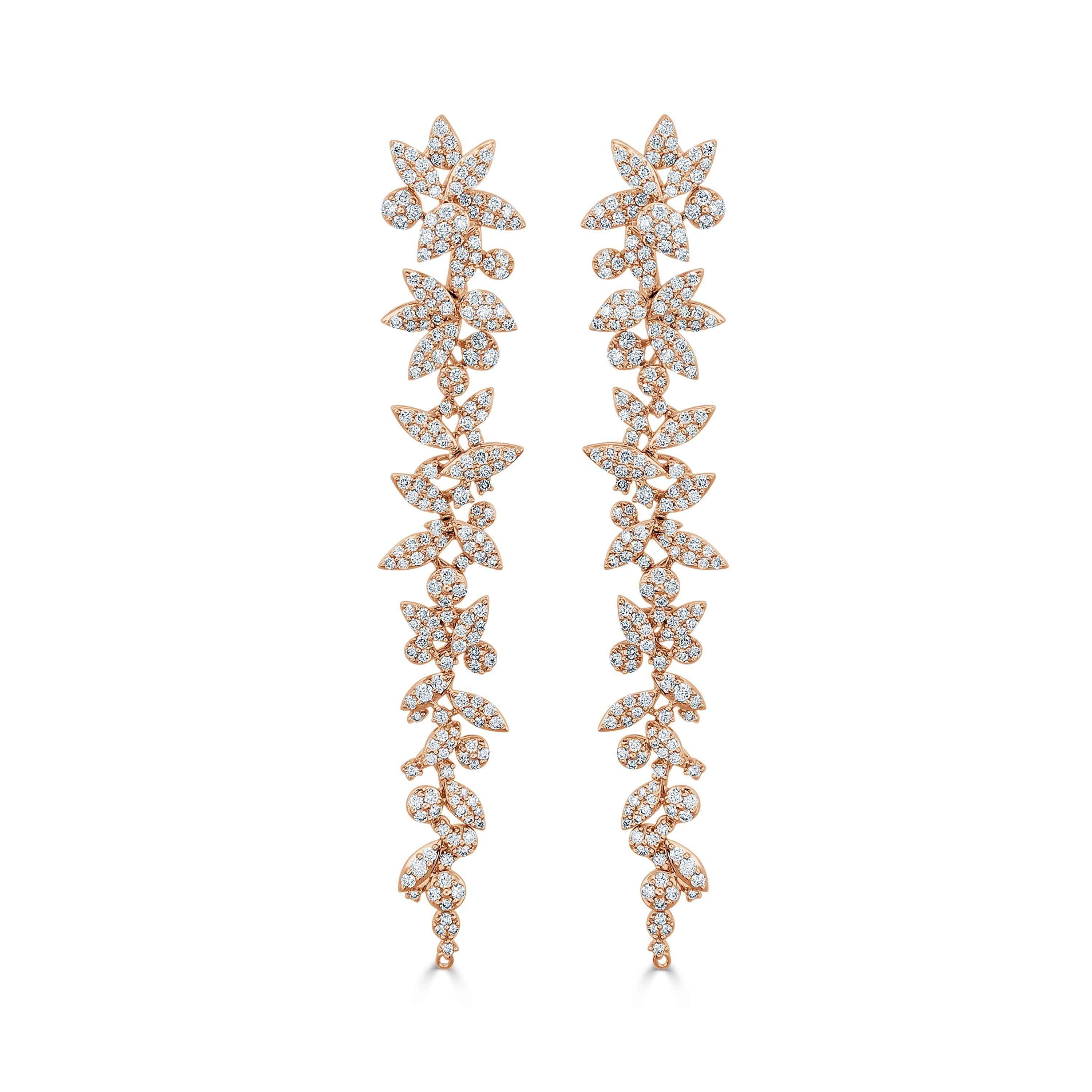 18k Gold & Diamond Flower Cluster Dangle Earrings