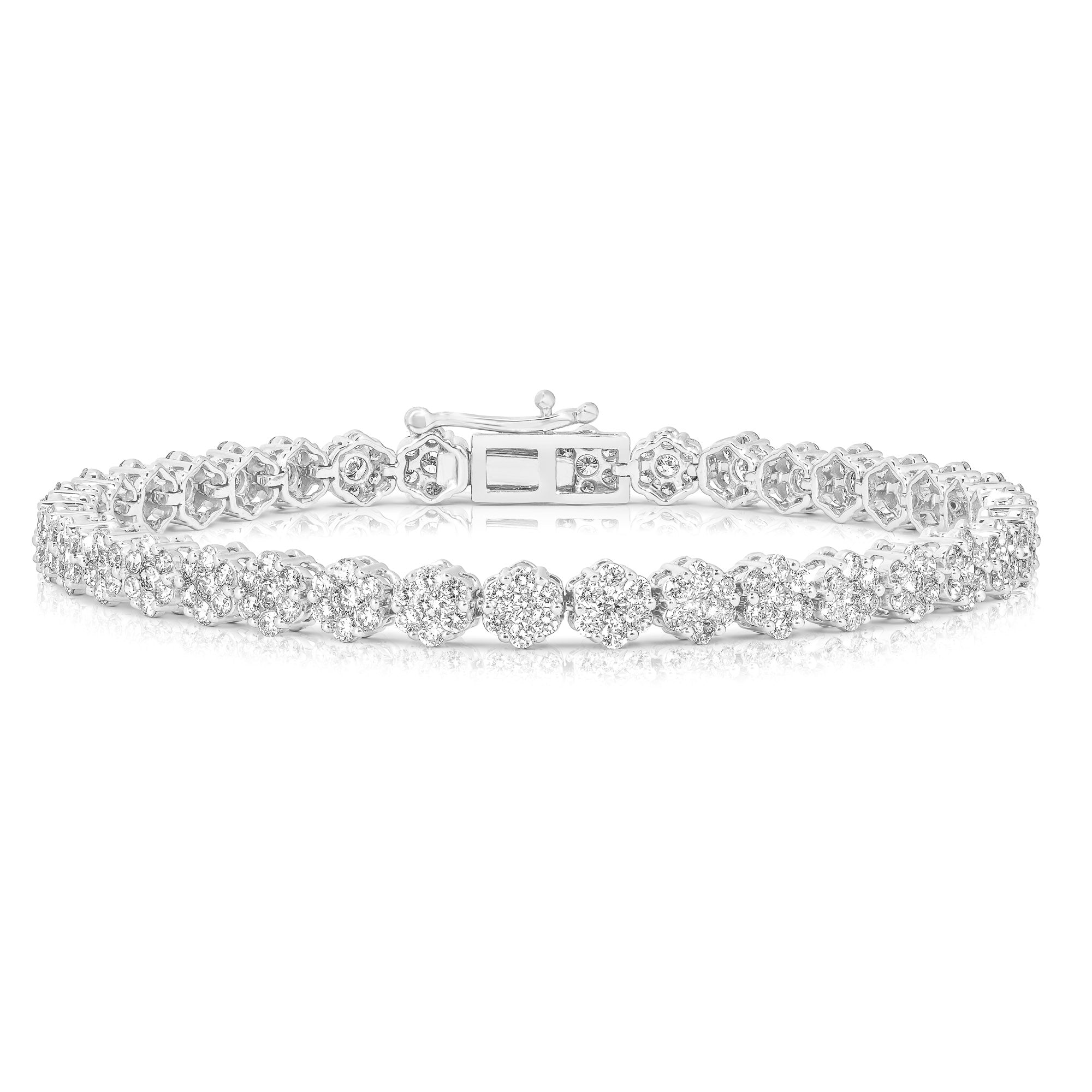 14K Flower Cluster Medium Tennis Bracelet