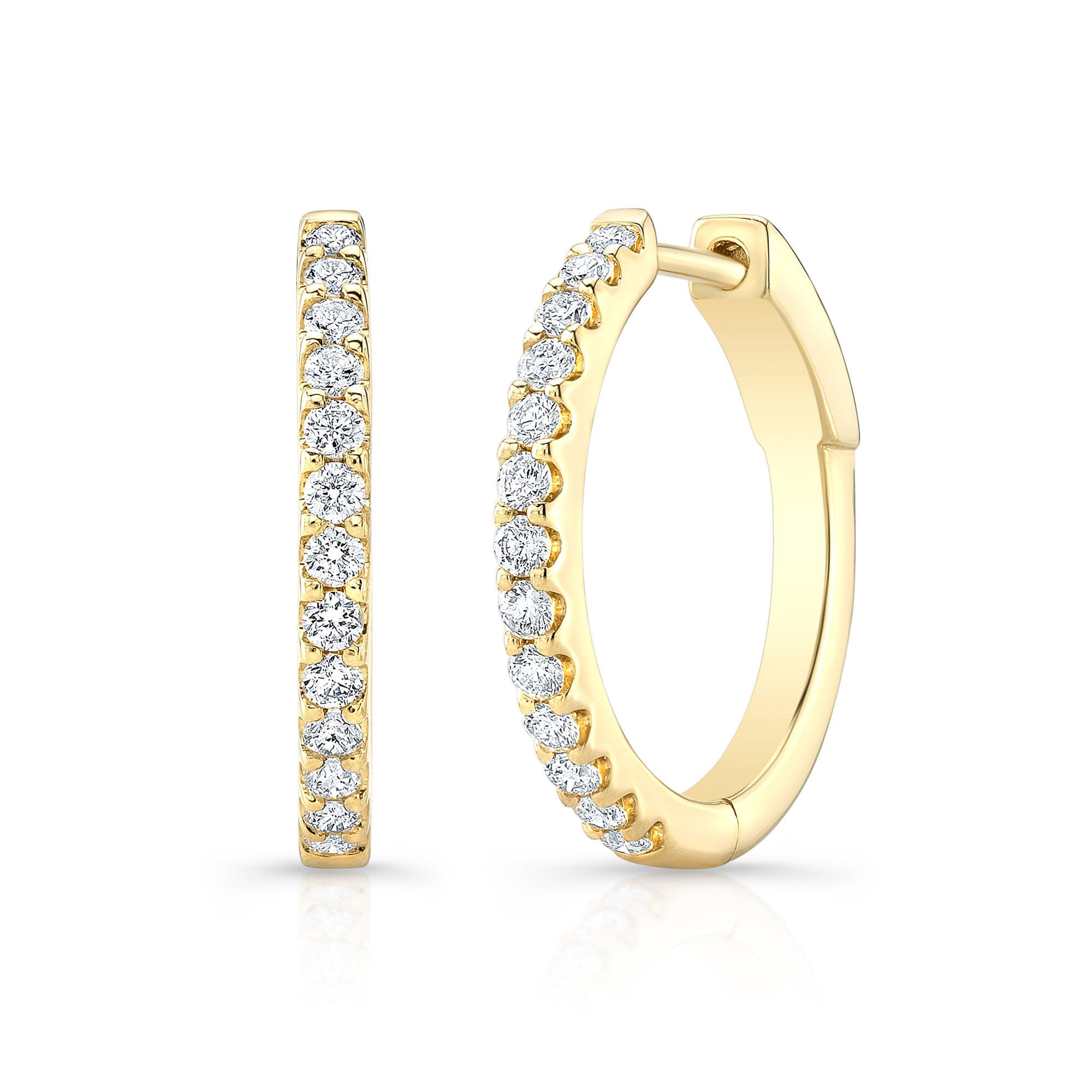 14K Premier Small Prong Set Round Hoops