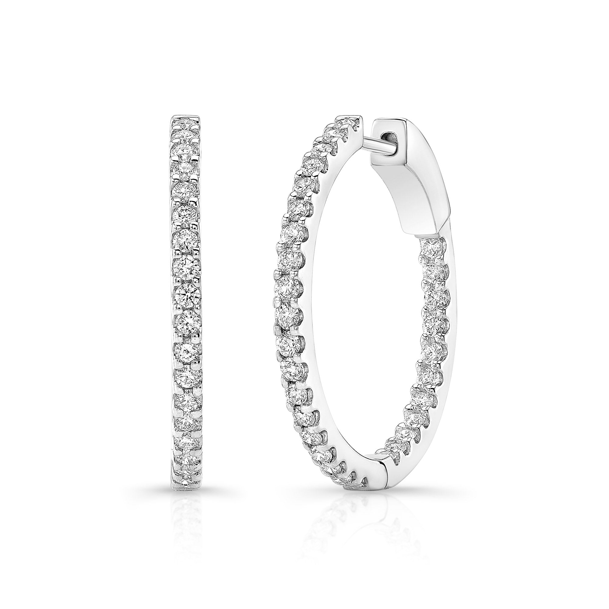 14K Premier Medium Prong Set Round Hoops