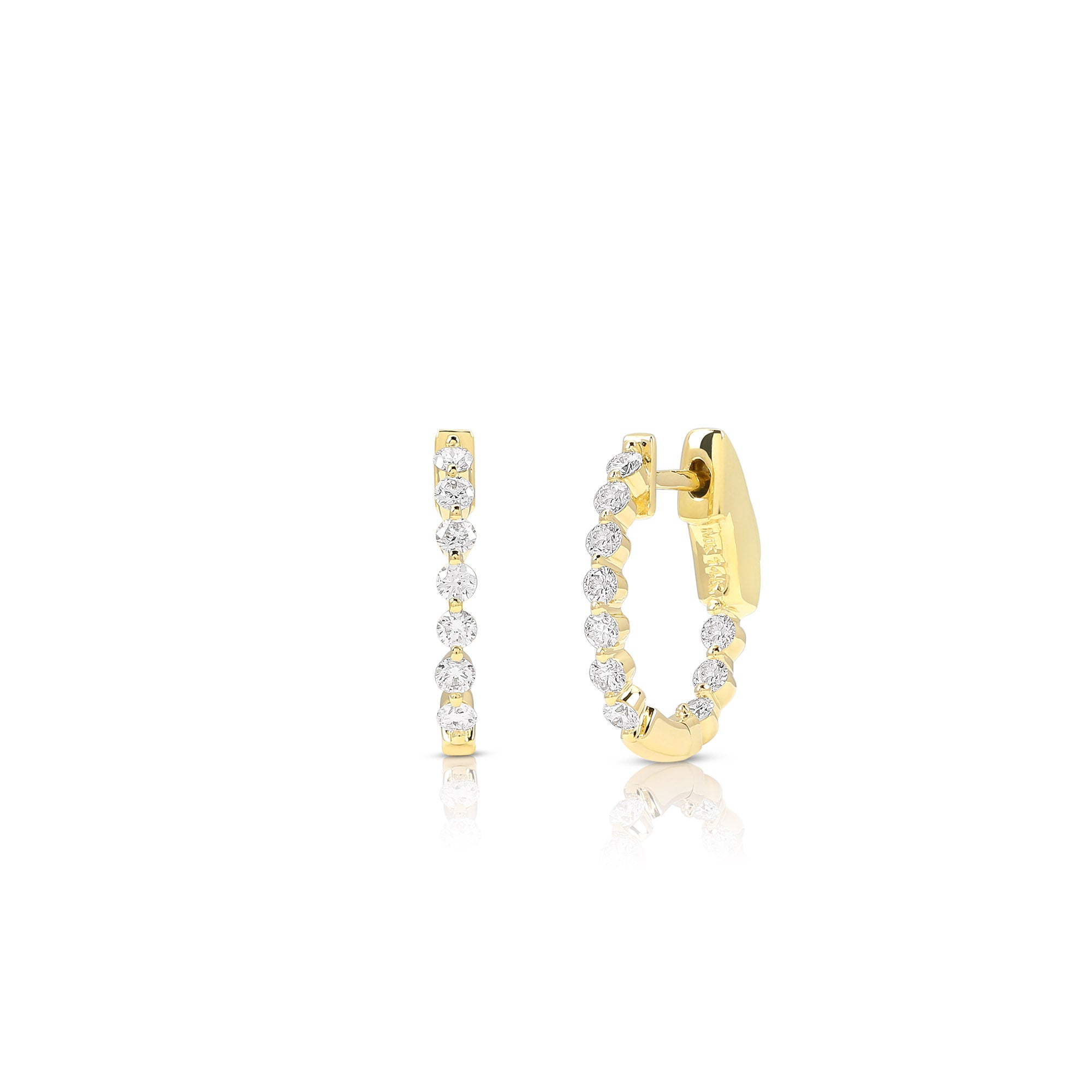 14K Premier Small Oval Shared Single Prong Hoops