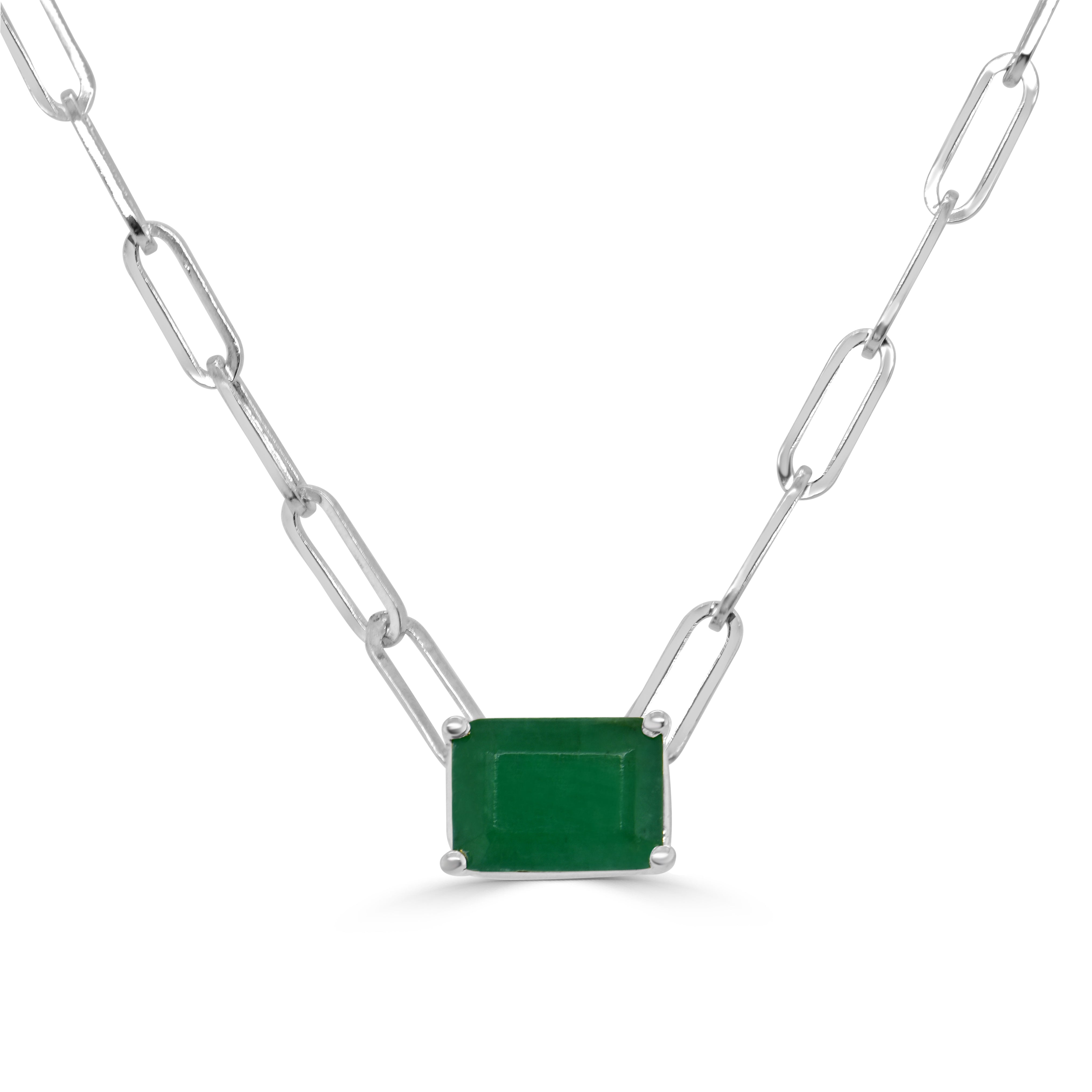 14k Gold & Emerald Paperclip Link Necklace