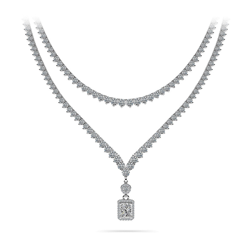 Love Spell Diamond Pendant 2 Row 3 Prong Necklace 