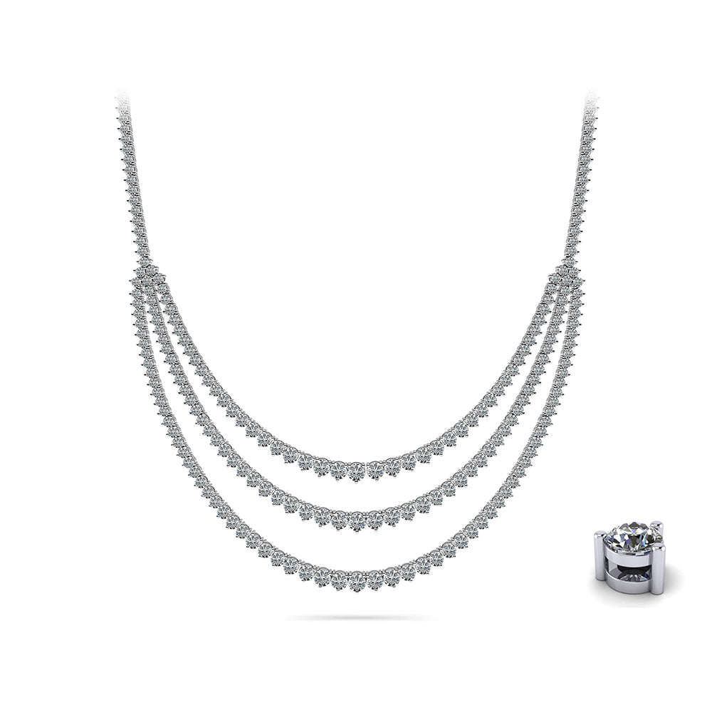 3 Prong Triple Strand Graduated Diamond Necklace