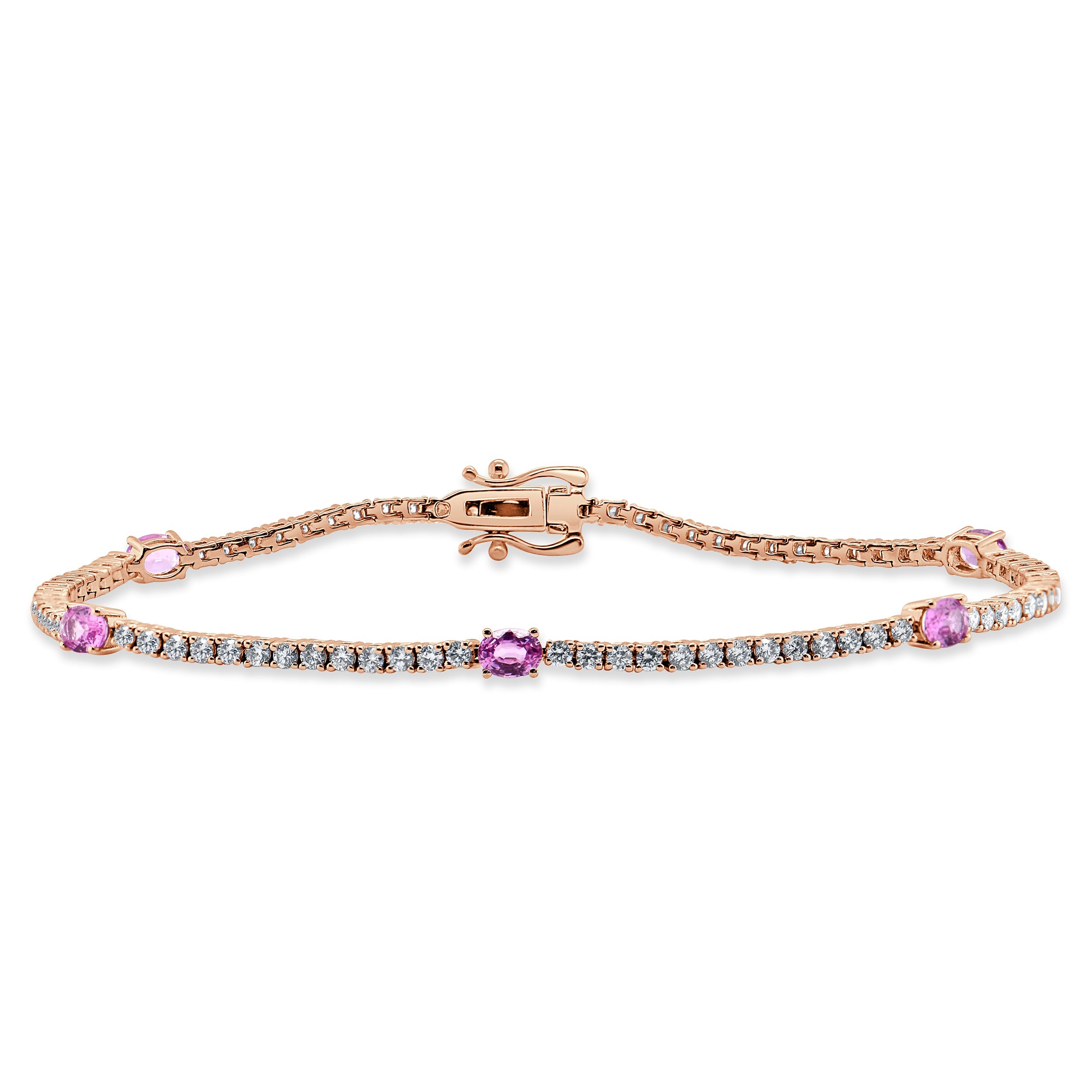 14K Gold, Diamond & Pink Sapphire Station Tennis Bracelet