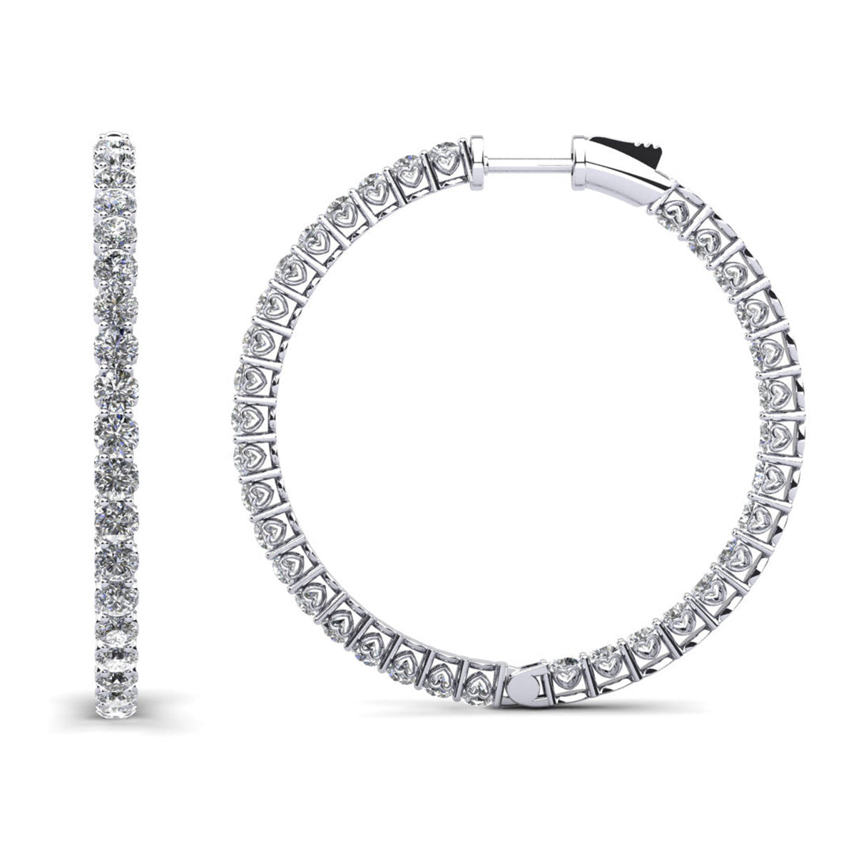 Sweetheart Single Row Inside Out Diamond Hoop Earrings Large