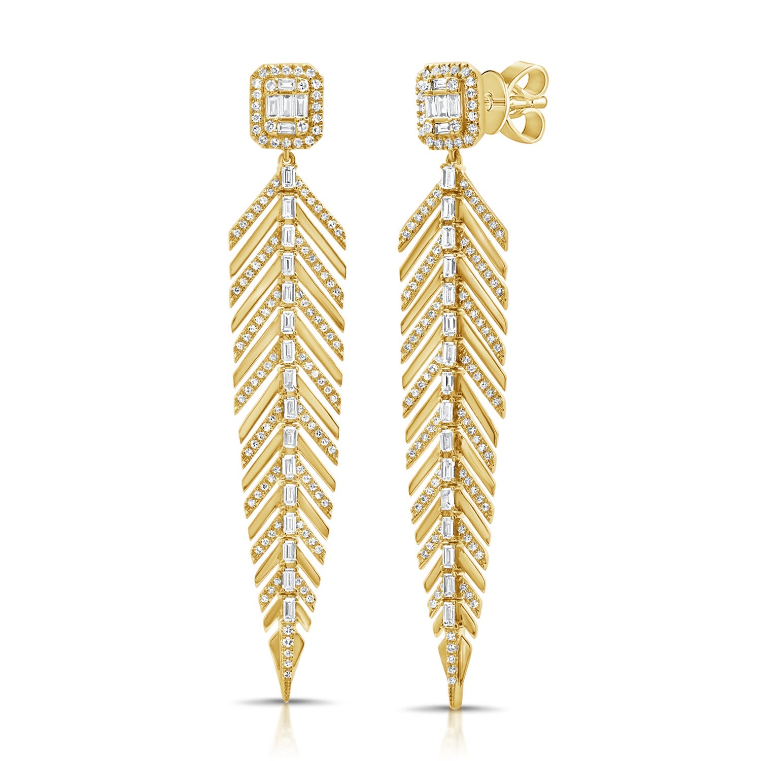 14K Gold & Diamond Feather Dangle Earrings