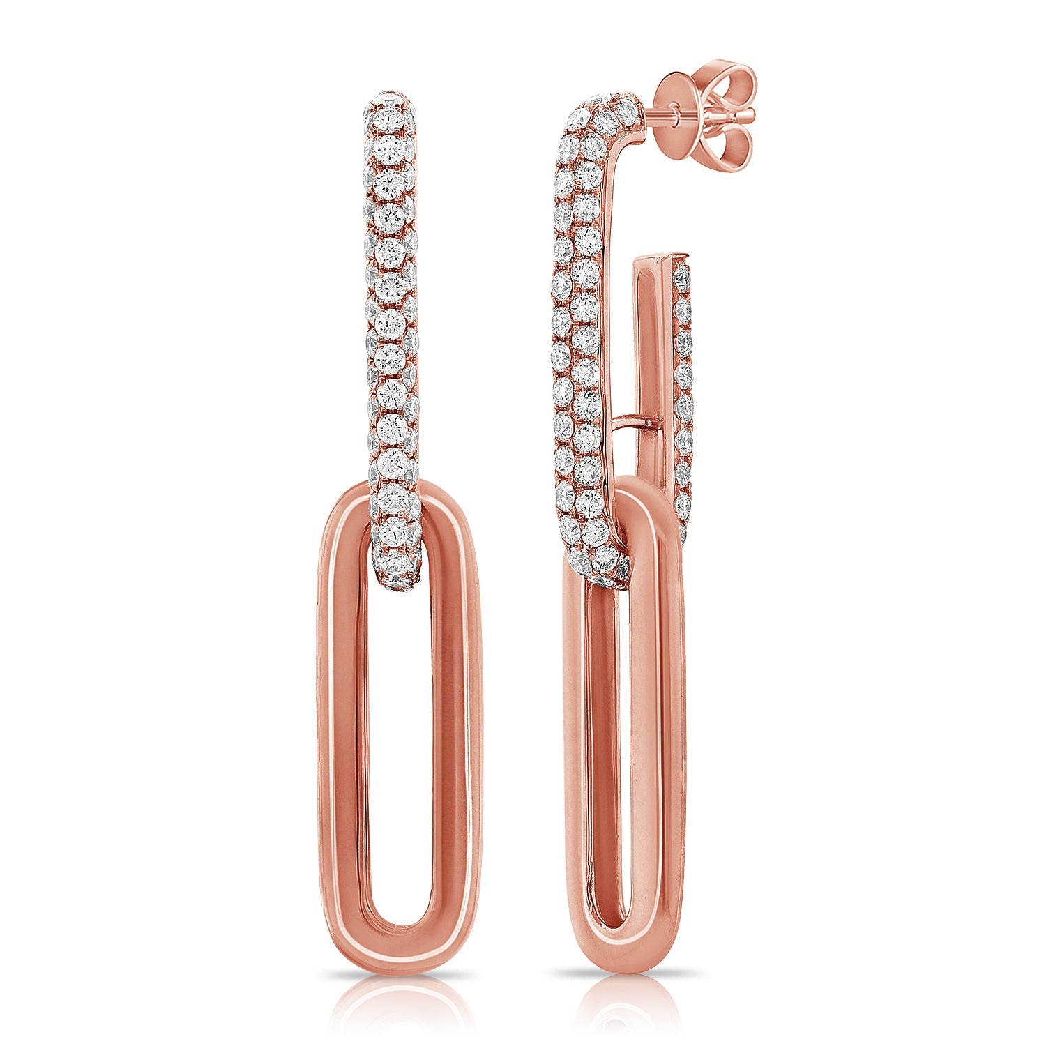 14k Gold & Diamond Link Paperclip Link Earrings