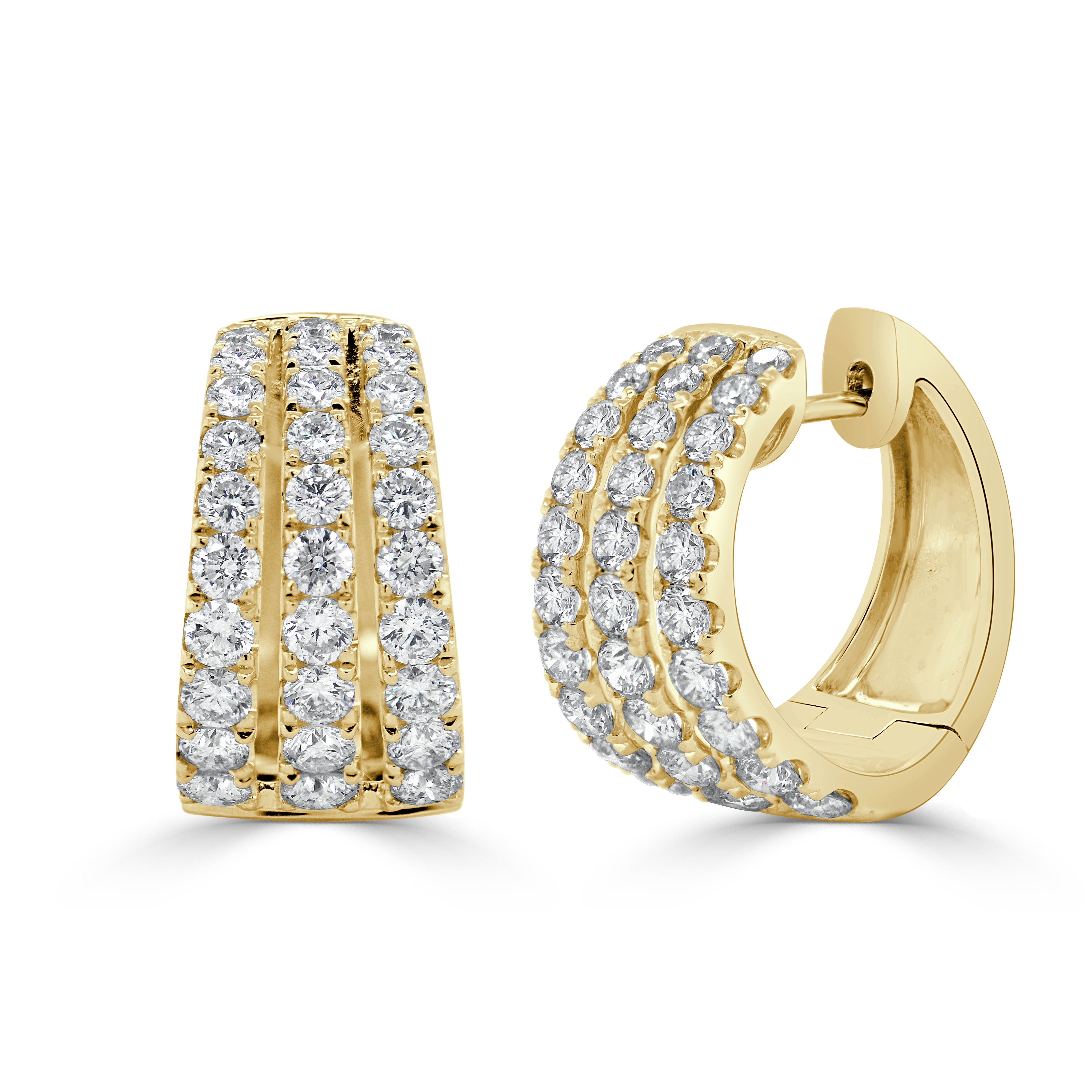 14k Gold & Diamond 3-Row Huggie Earrings