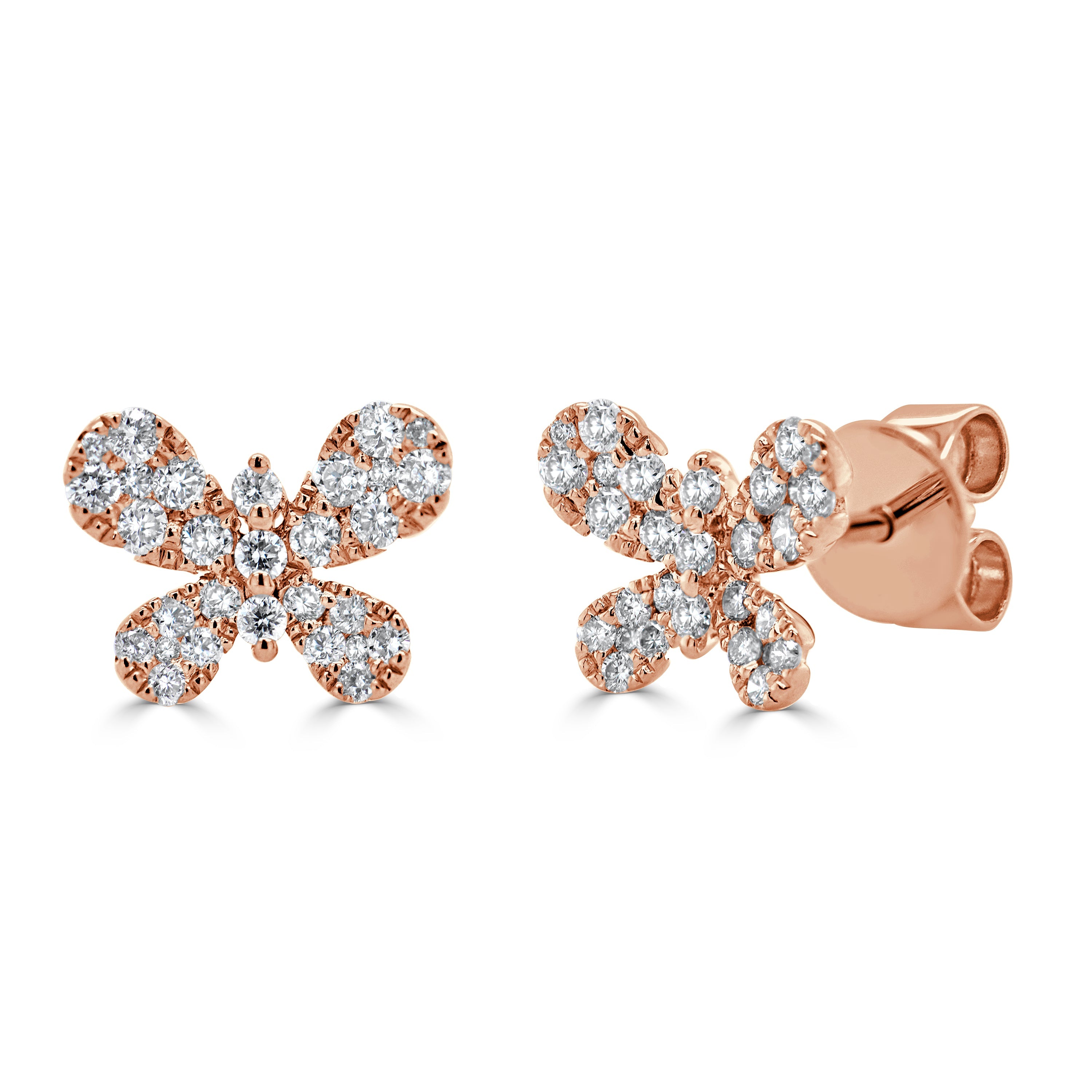 14k Gold & Diamond Butterfly Stud Earrings