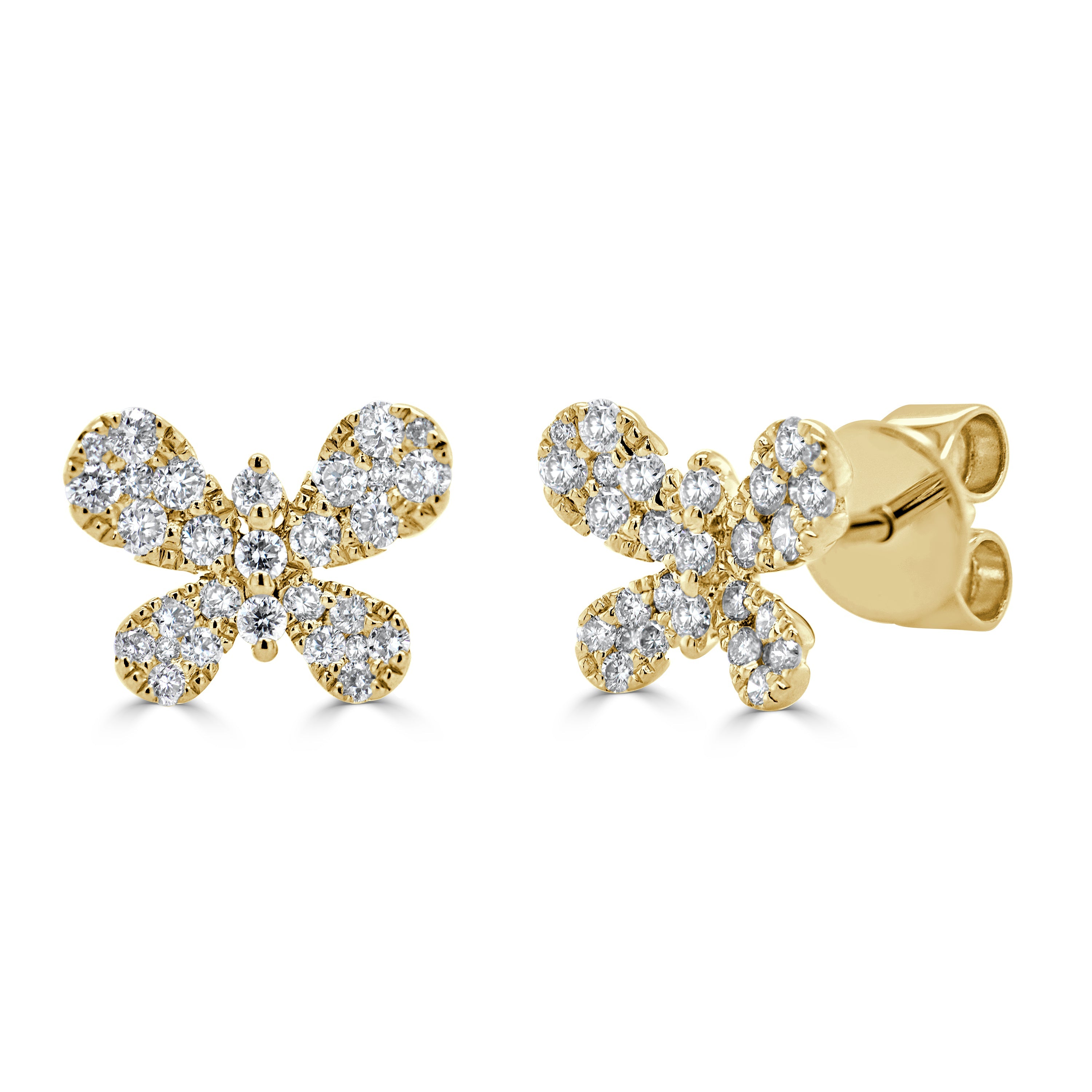 14k Gold & Diamond Butterfly Stud Earrings