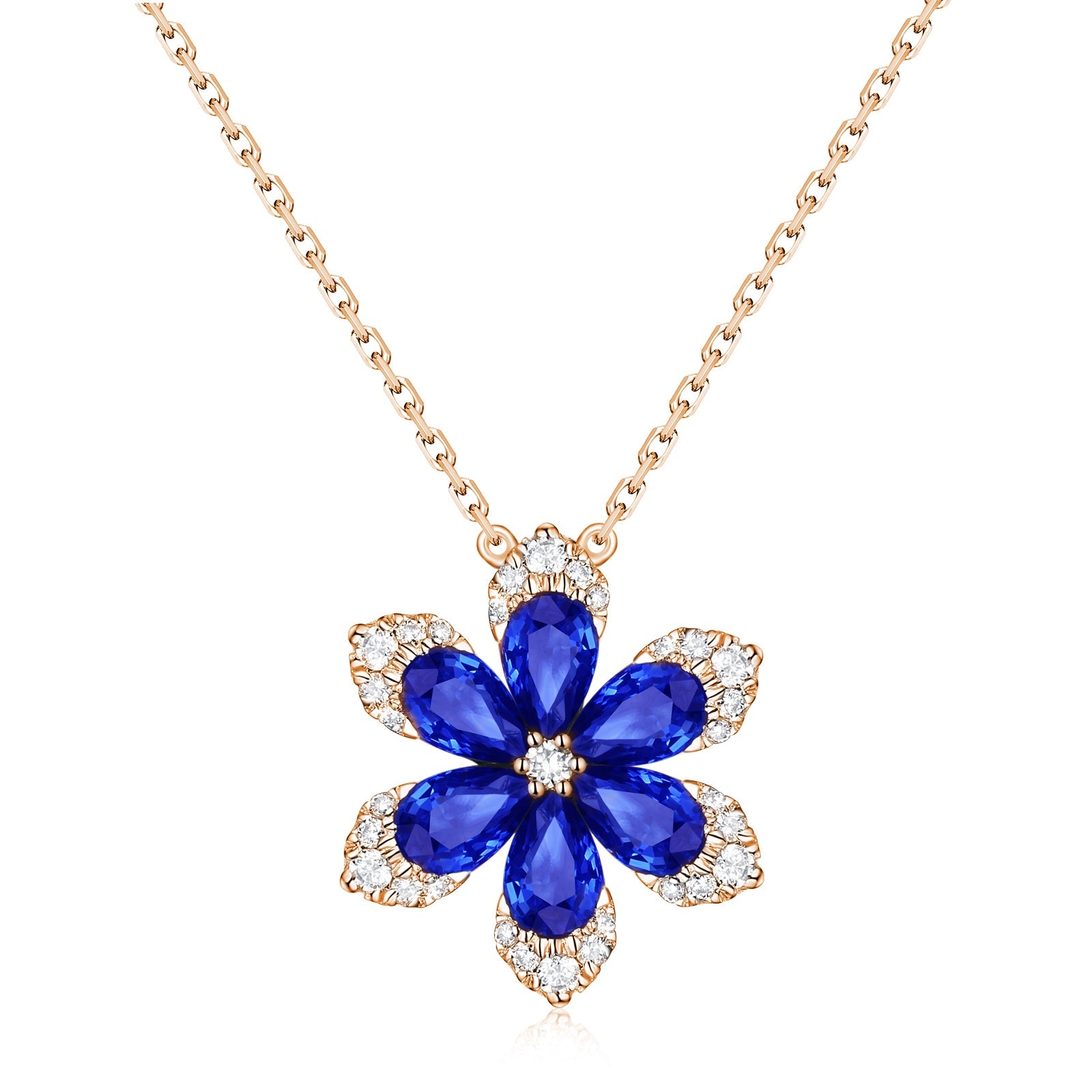 14k Gold Diamond & Sapphire Flower Necklace