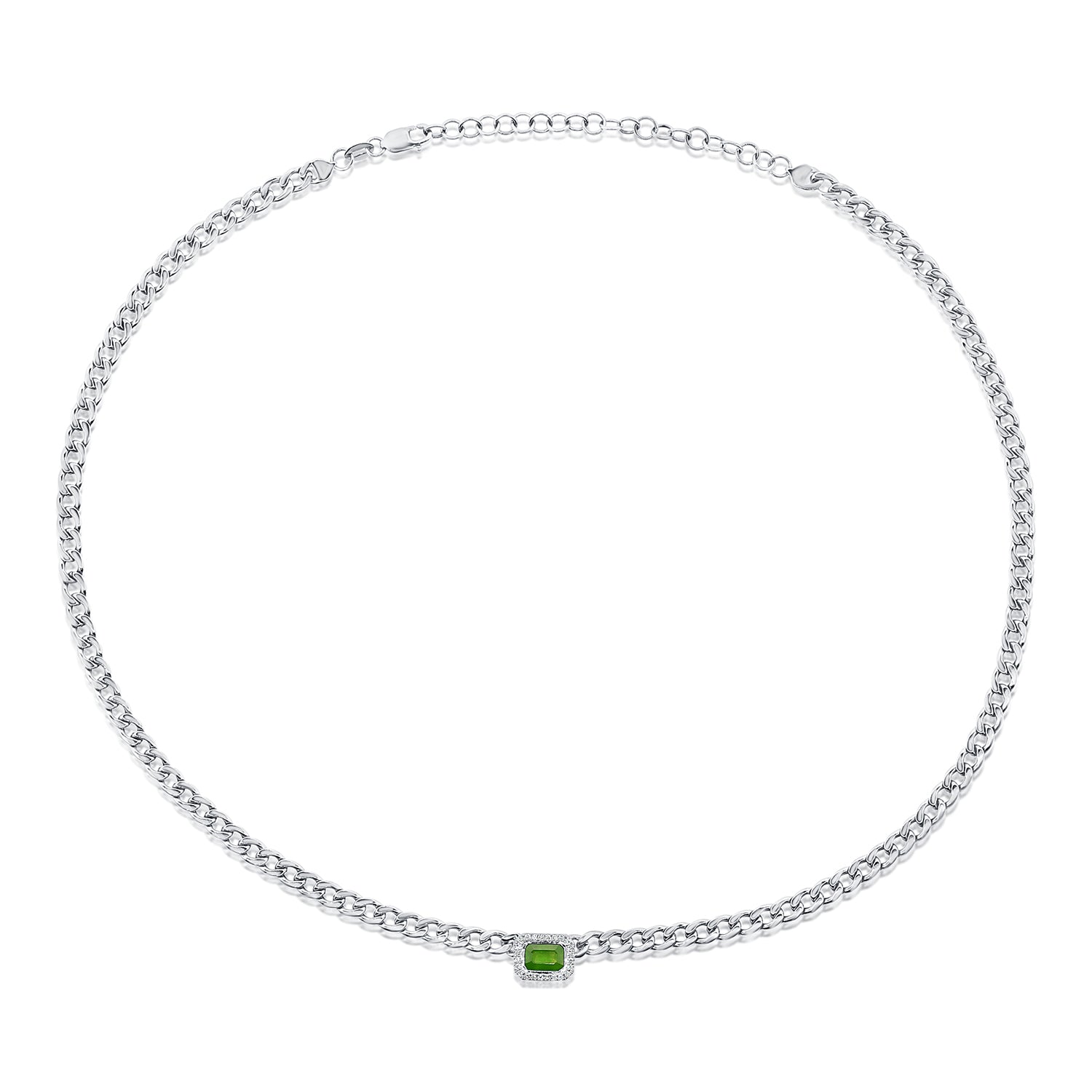 14k Gold Green Emerald & Diamond Link Necklace