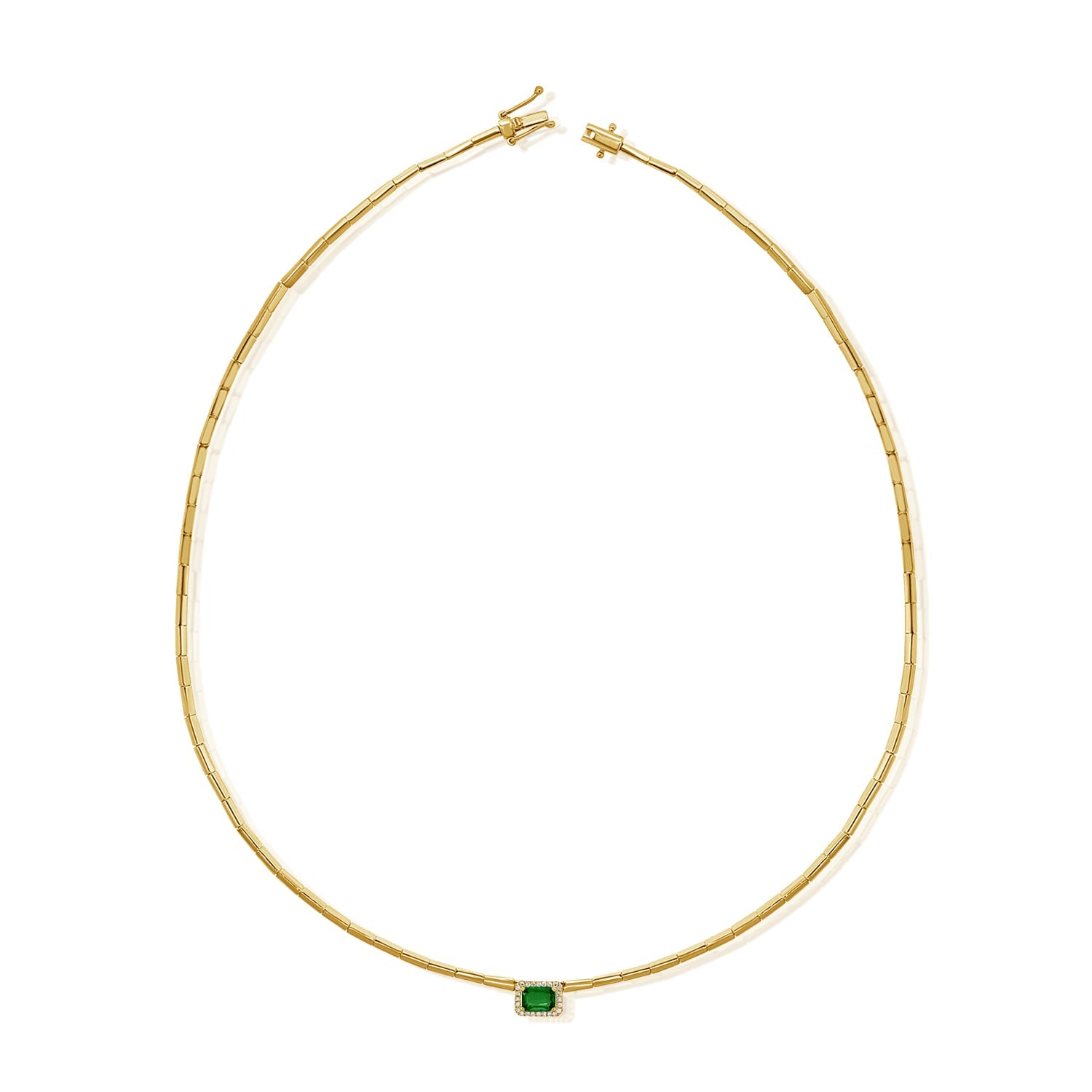 14K Gold Emerald & Diamond Tennis Necklace