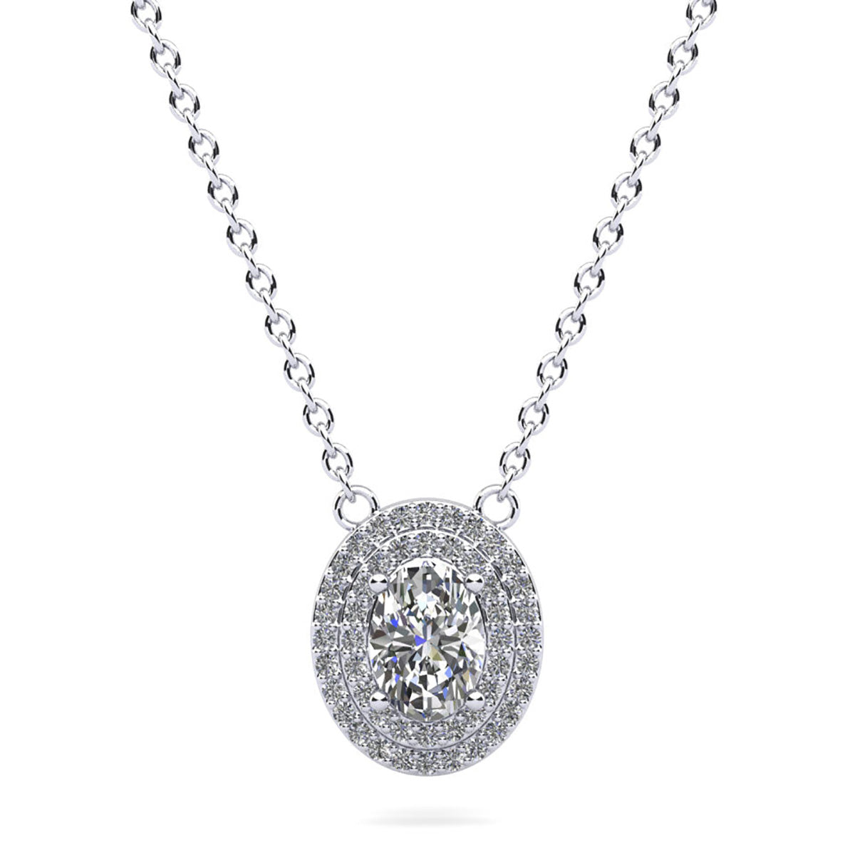 Double Halo Oval Diamond Pendant 