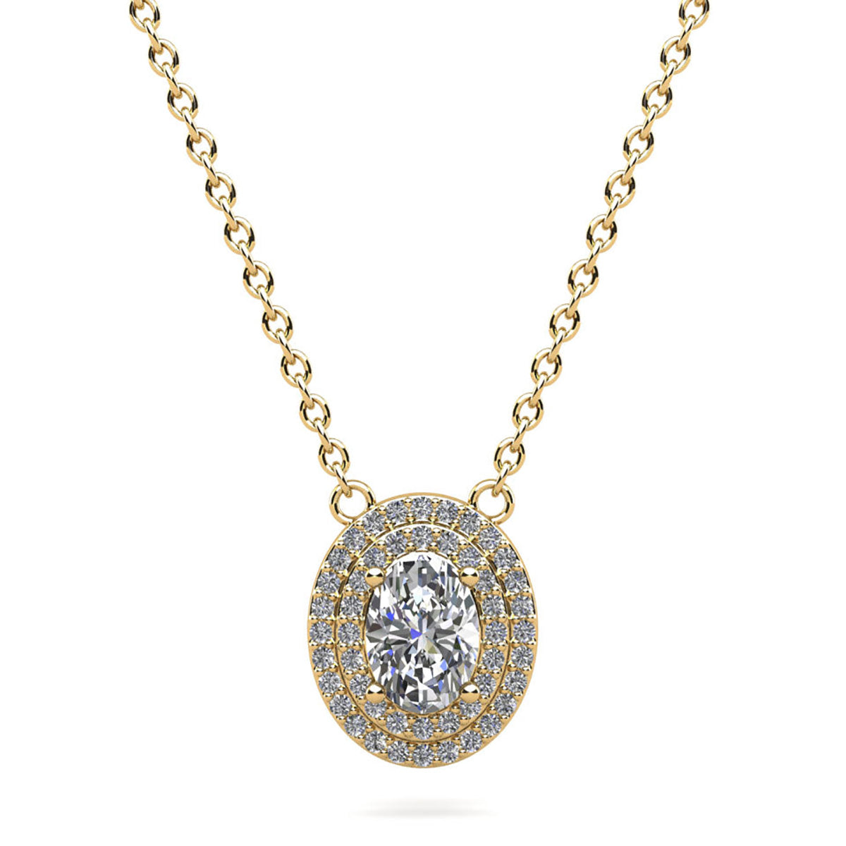 Double Halo Oval Diamond Pendant 