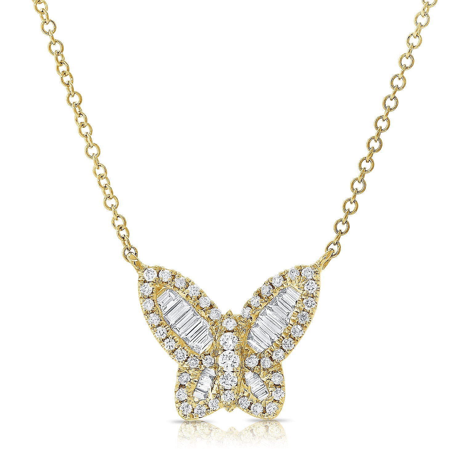 14k Gold & Baguette Diamond Butterfly Necklace