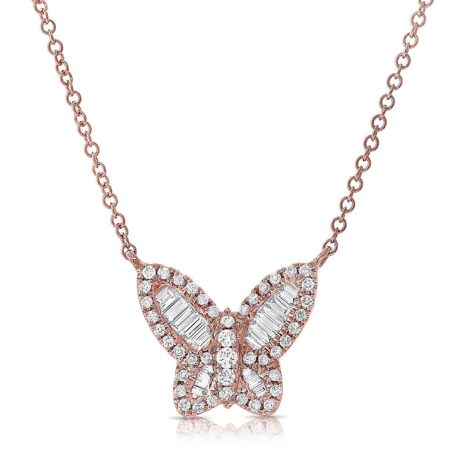 14k Gold & Baguette Diamond Butterfly Necklace