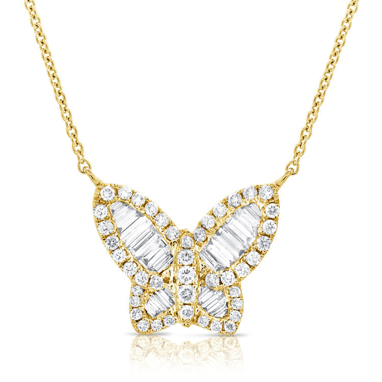 14k Gold & Baguette Diamond Butterfly Necklace