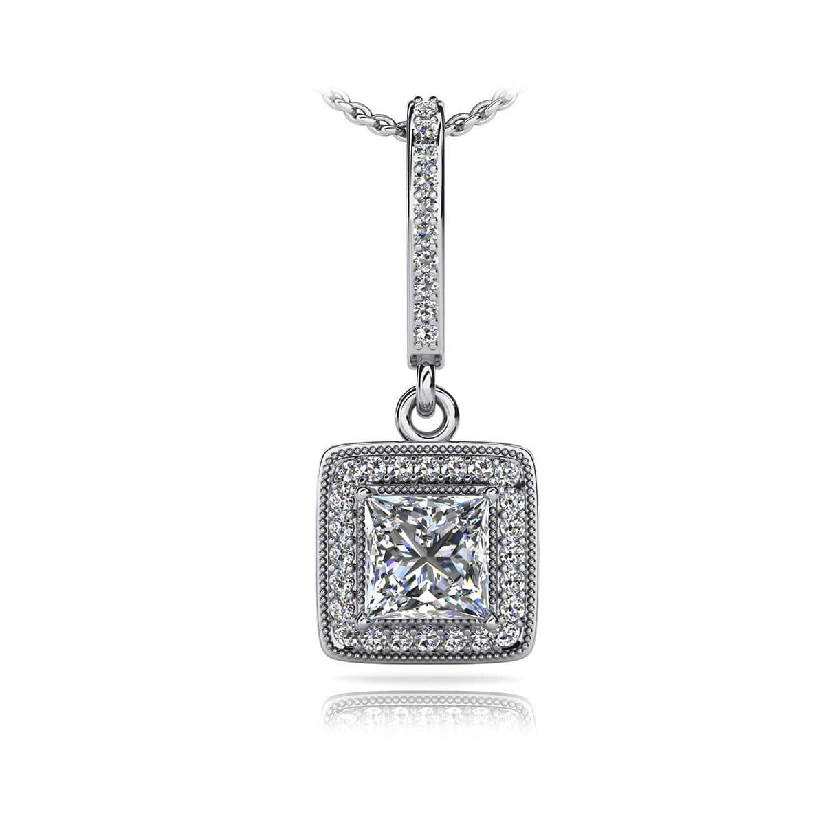 Elegant Princess Cut Diamond Drop Pendant 